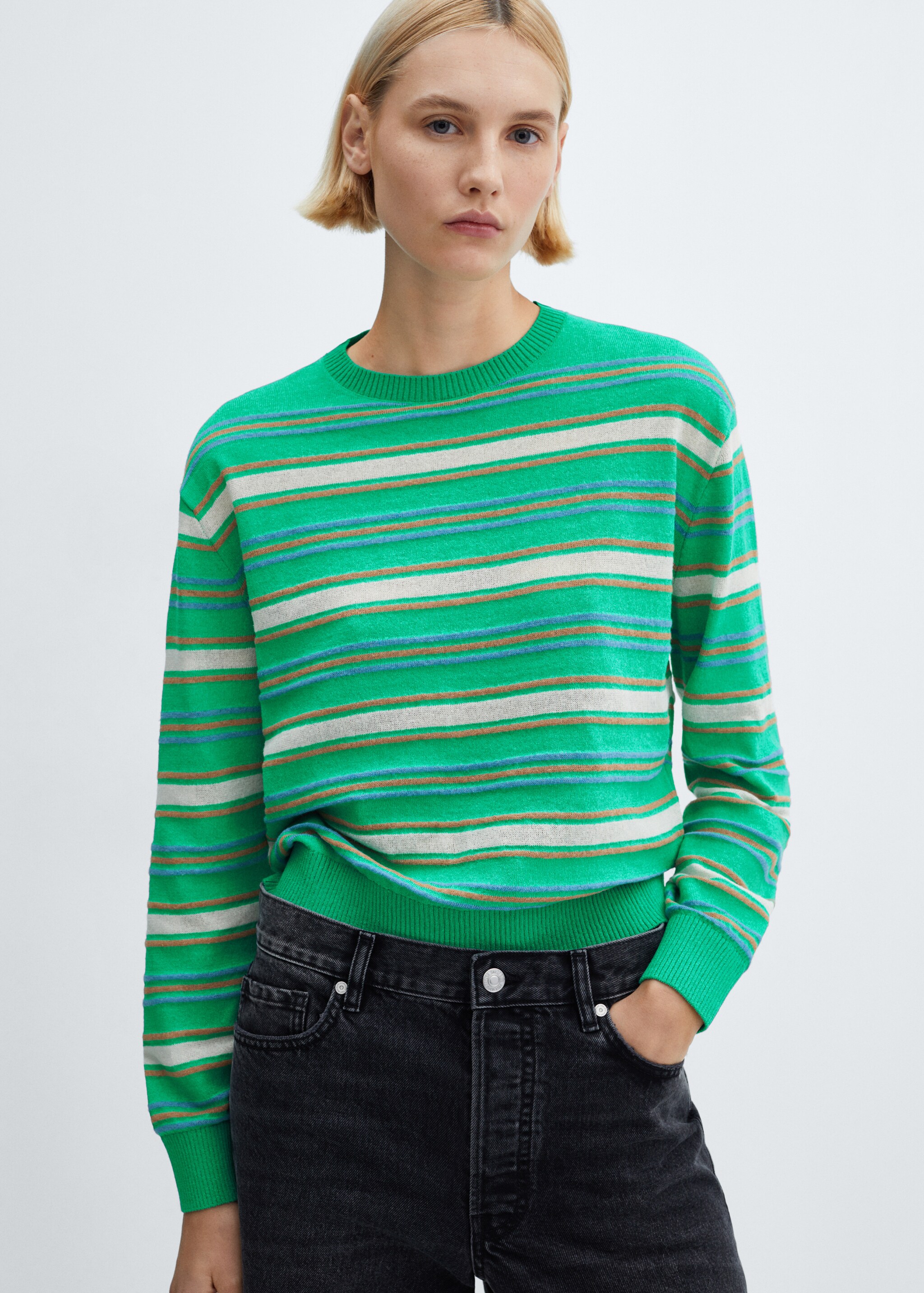 Round-neck striped sweater - Medium plane