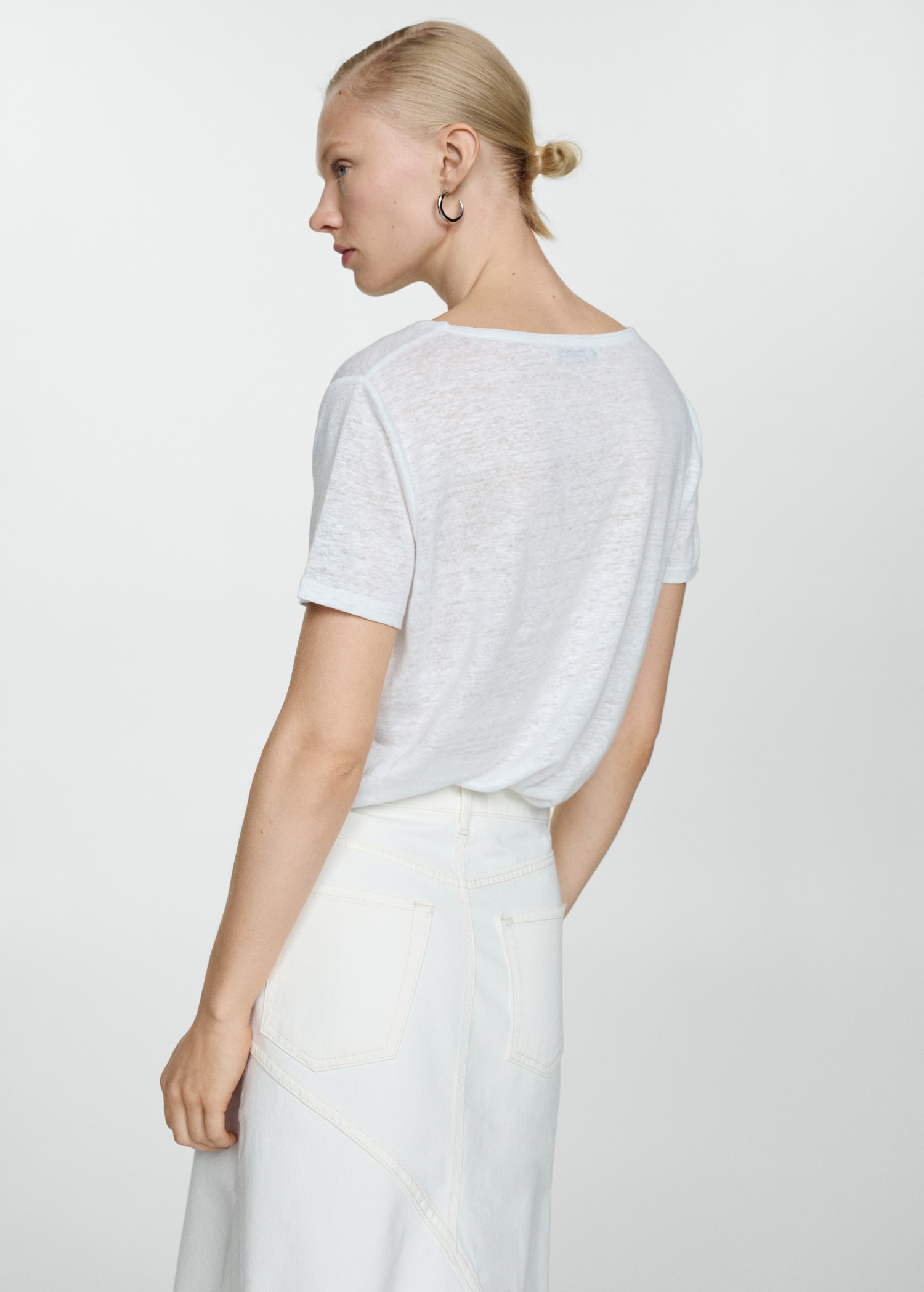 Femme Blanc Tee Shirt Lin Col V Femme Tee Shirt Femme Chic Et