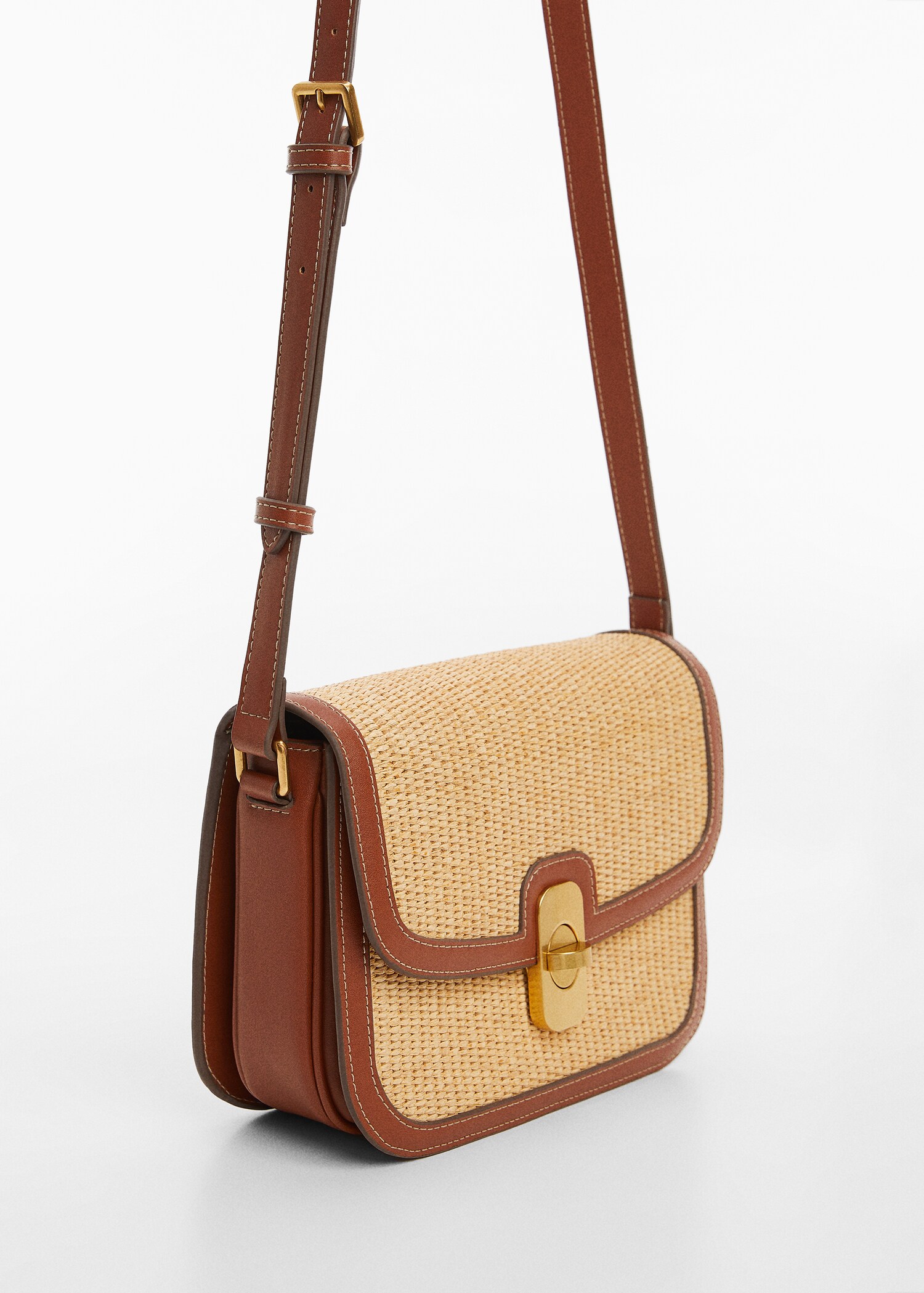 Raffia-effect shoulder bag - Medium plane