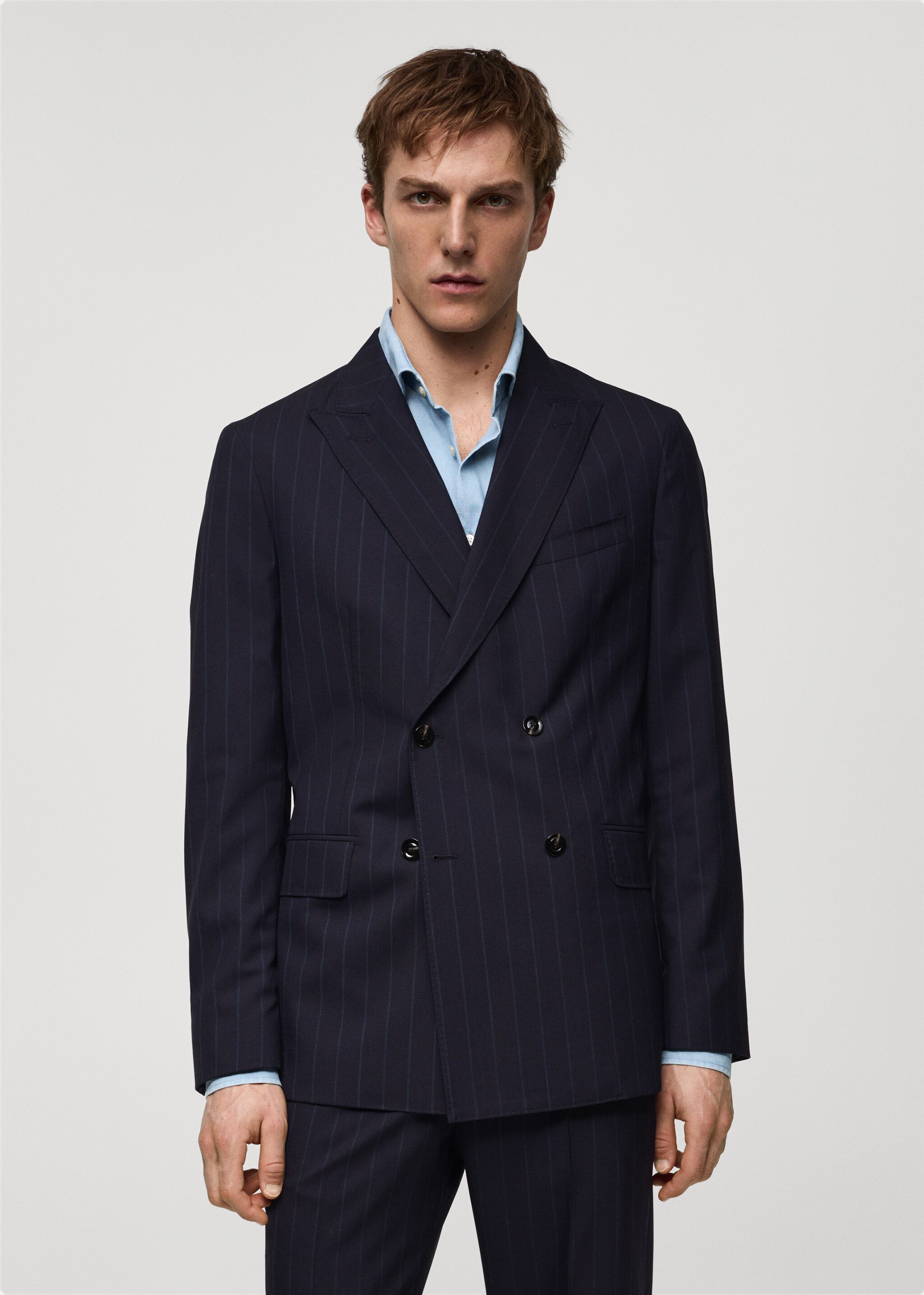 Wool pinstripe double-breasted suit jacket - Medium plane