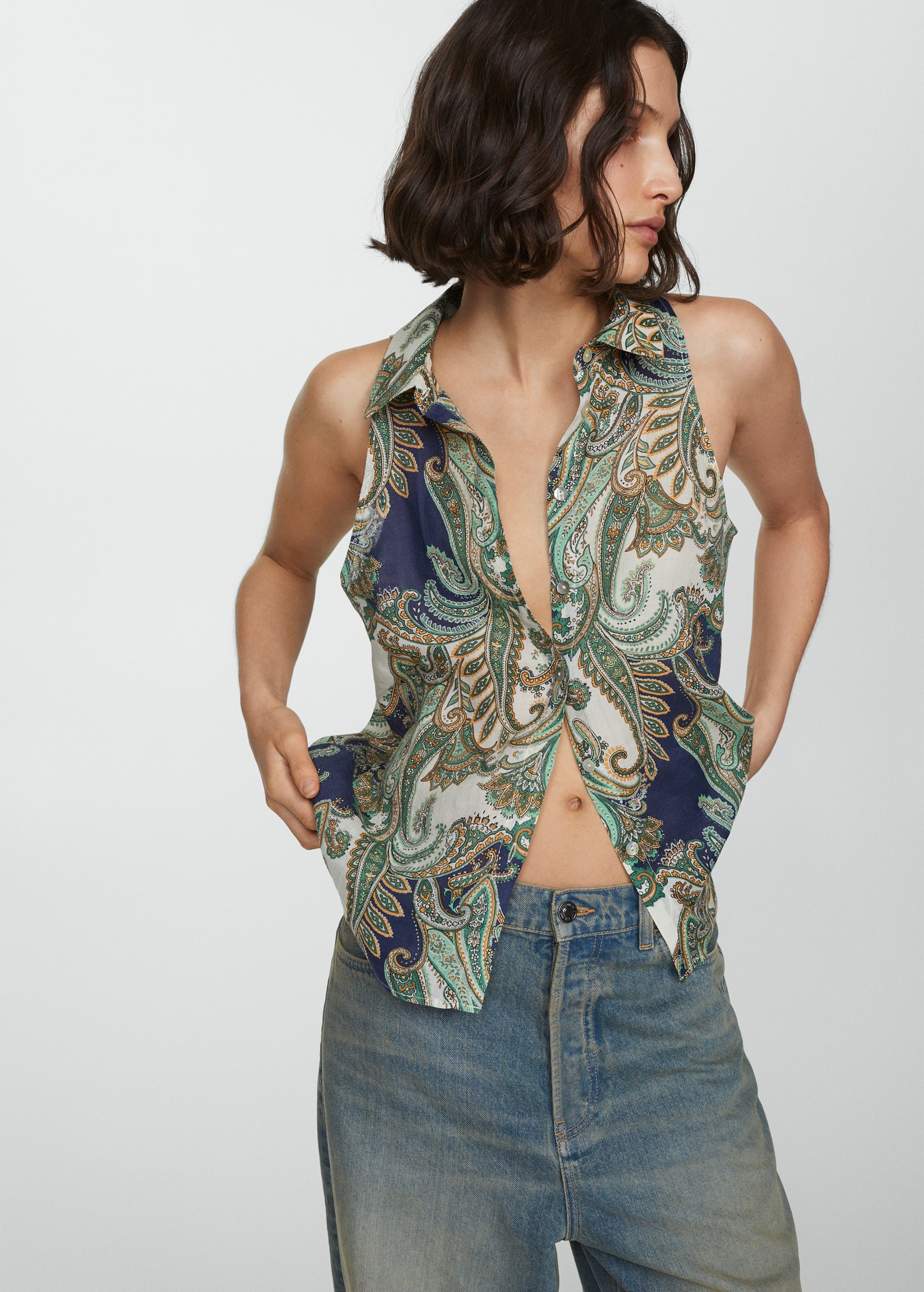 100% ramie printed shirt - Medium plane