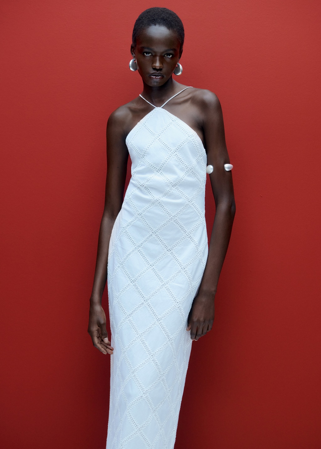 Embroidered halter neck dress