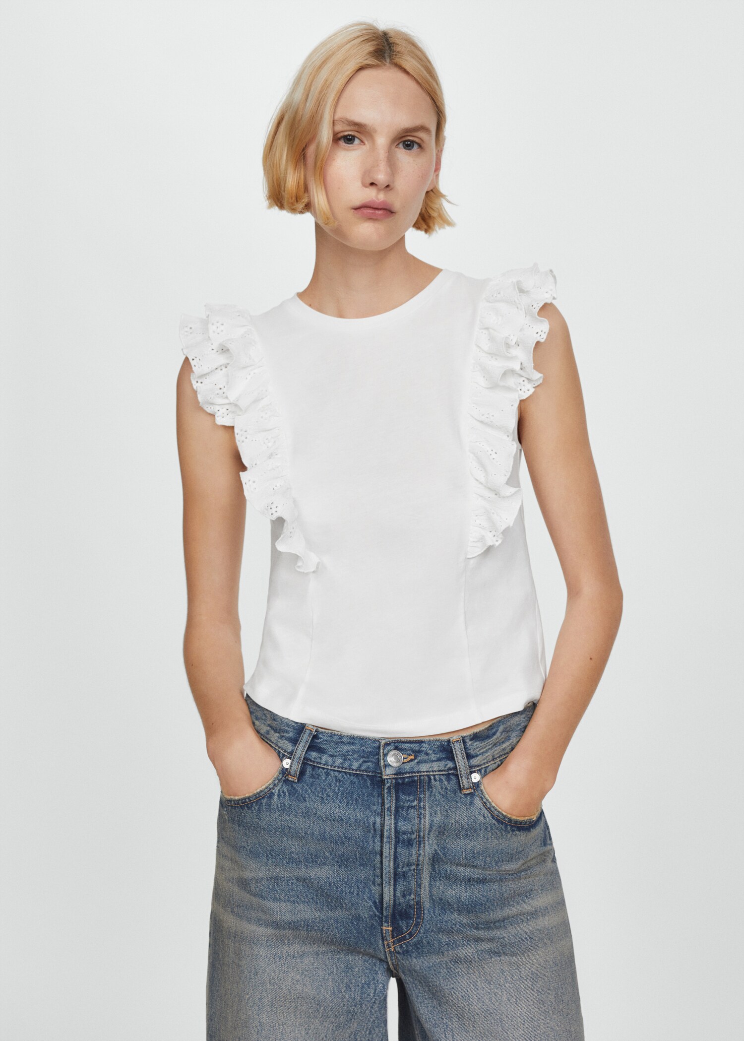 T-shirt en coton à volants - Plan moyen