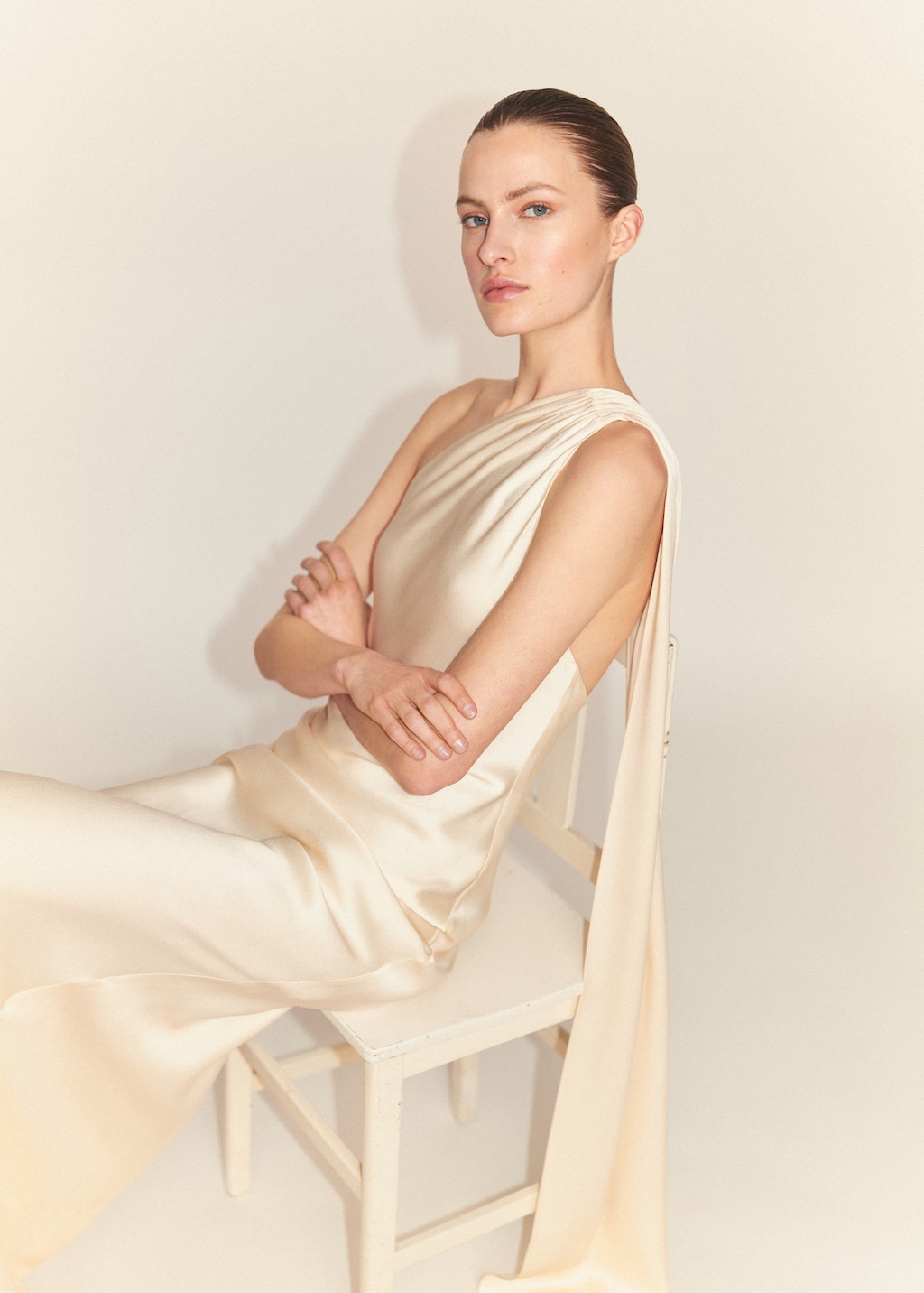 Asymmetrical bow-neck dress - Women | MANGO Gibraltar Asymmetrical bow-neck dress - Women | MANGO Gibraltar