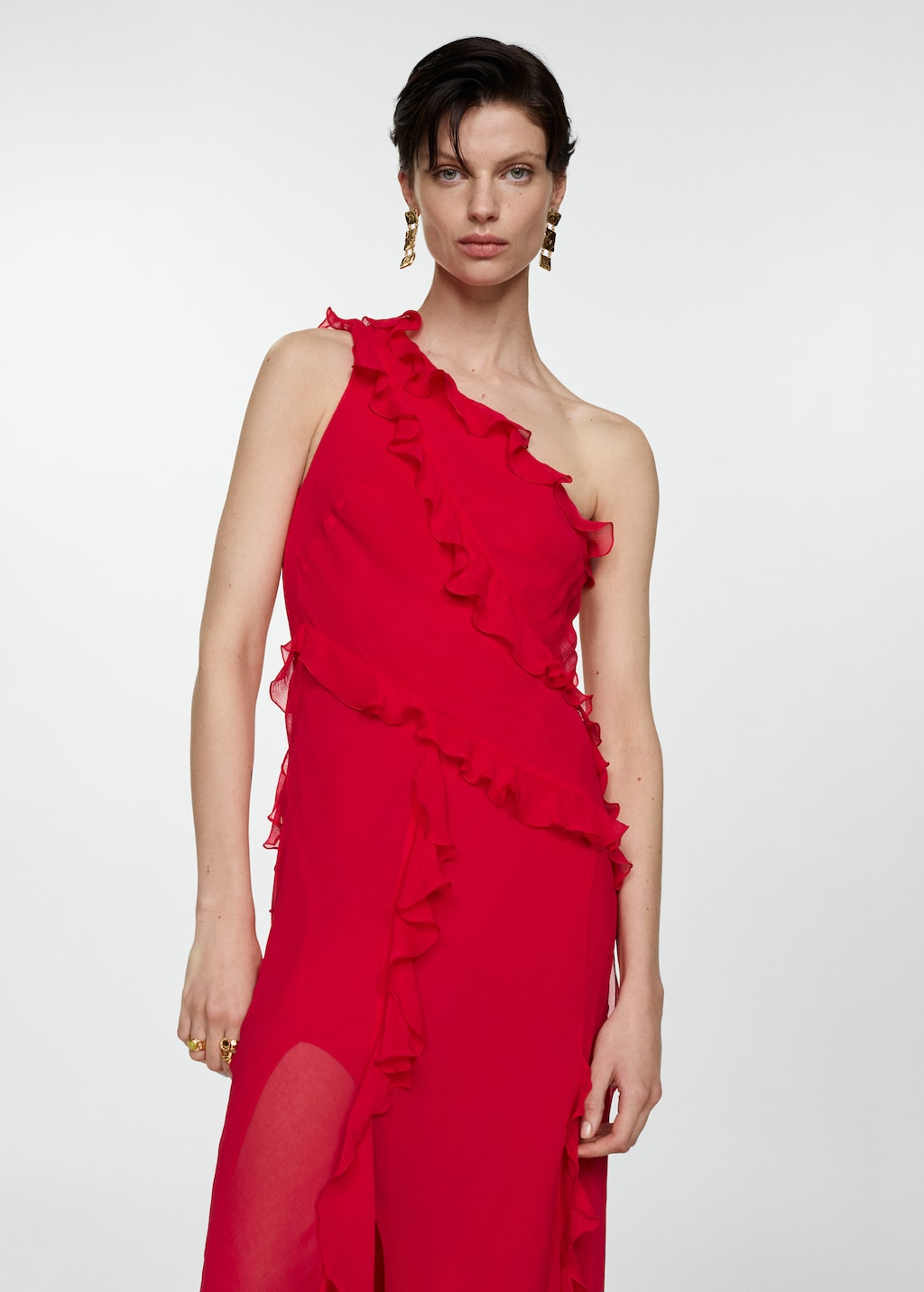 Asymmetric ruffled dress - Women | MANGO Taiwan area Asymmetric ruffled dress - Women | MANGO Taiwan area