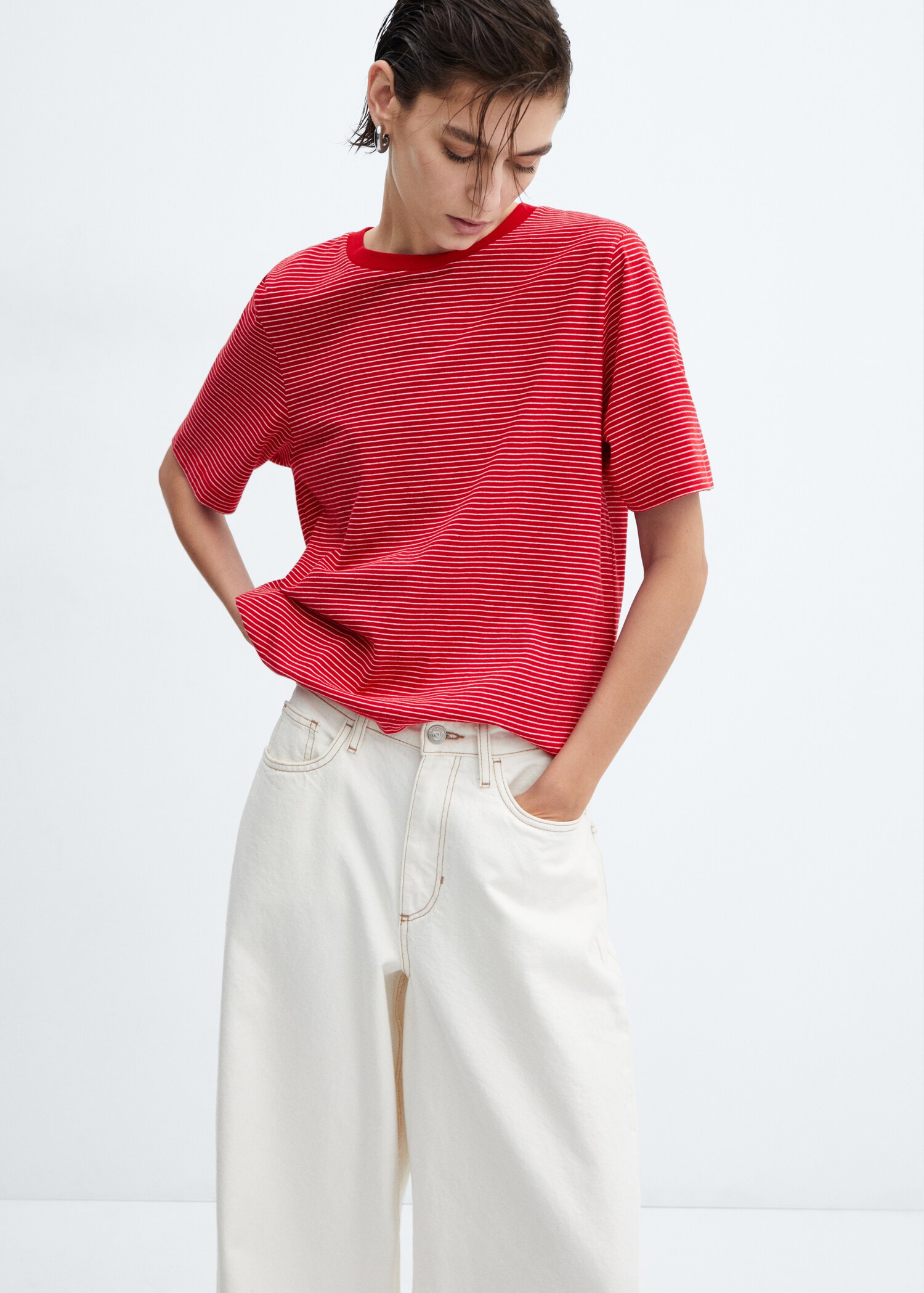 Striped cotton T-shirt - Medium plane