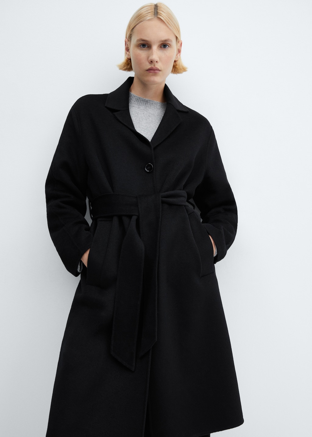 Wool coat with handmade belt - Women | MANGO Kosovo Wool coat with handmade belt - Women | MANGO Kosovo