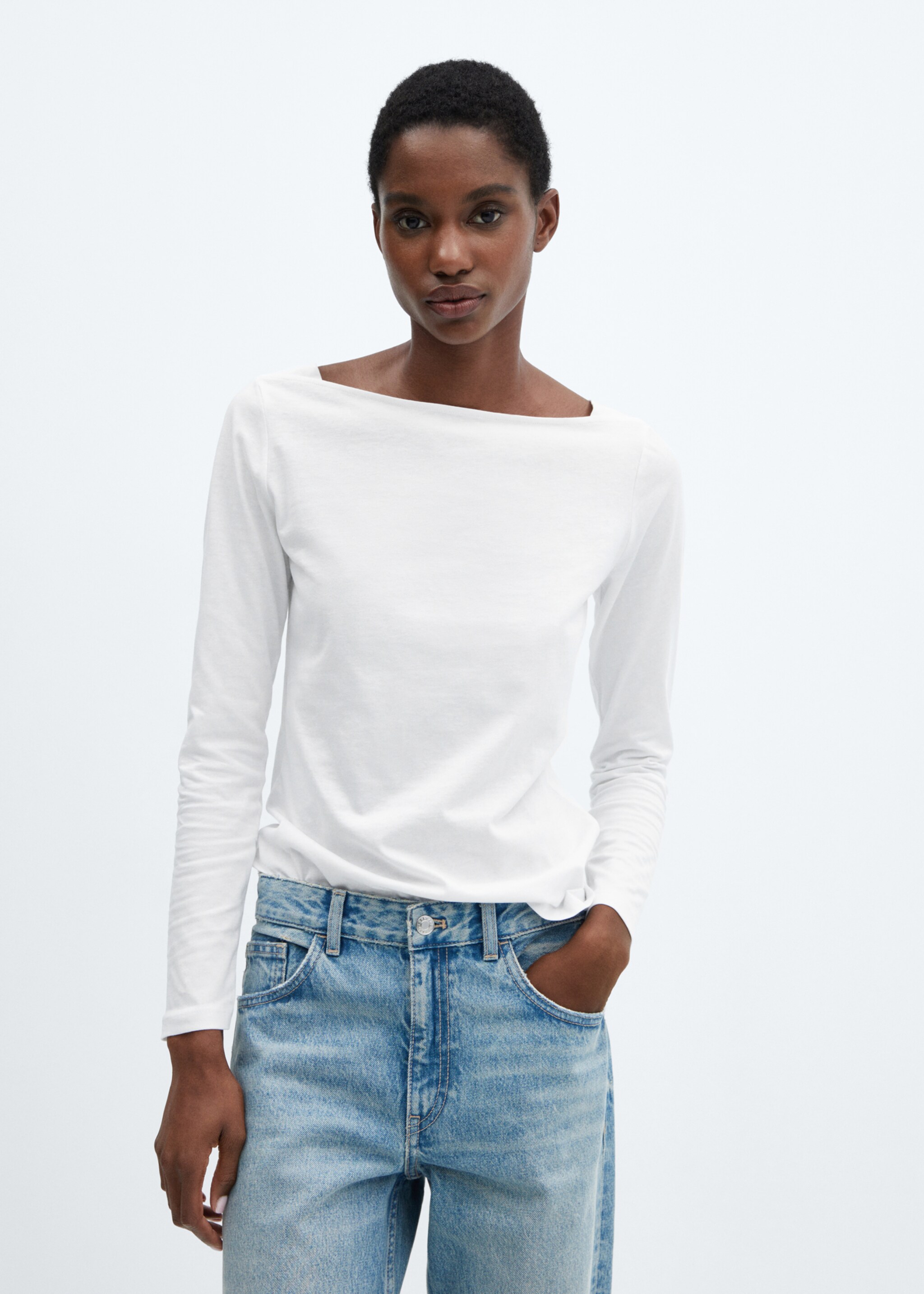 Cotton boat neck t-shirt - Medium plane