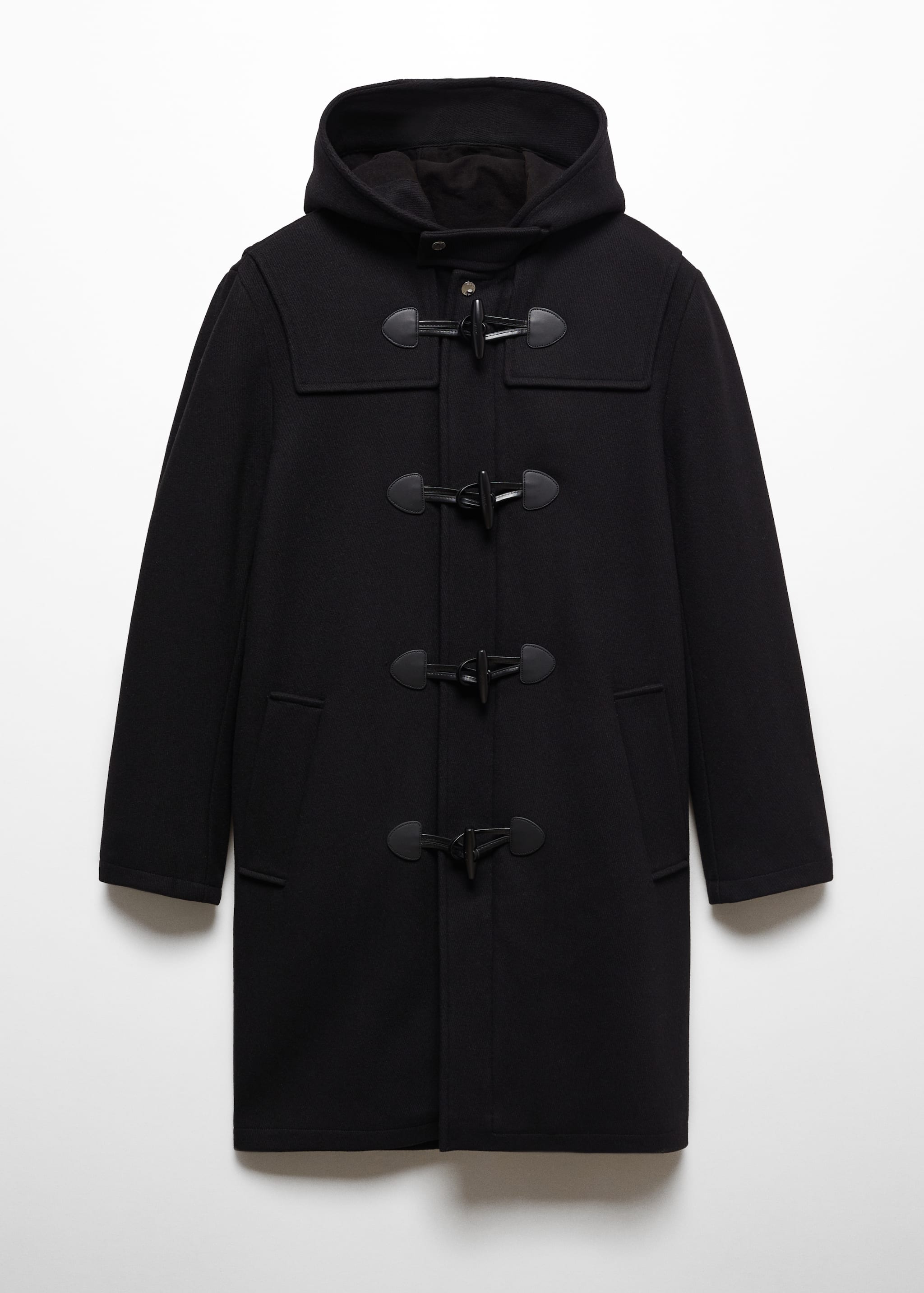 Пальто из шерсти с капюшоном и пуговицами-клыками - Изделие без модели