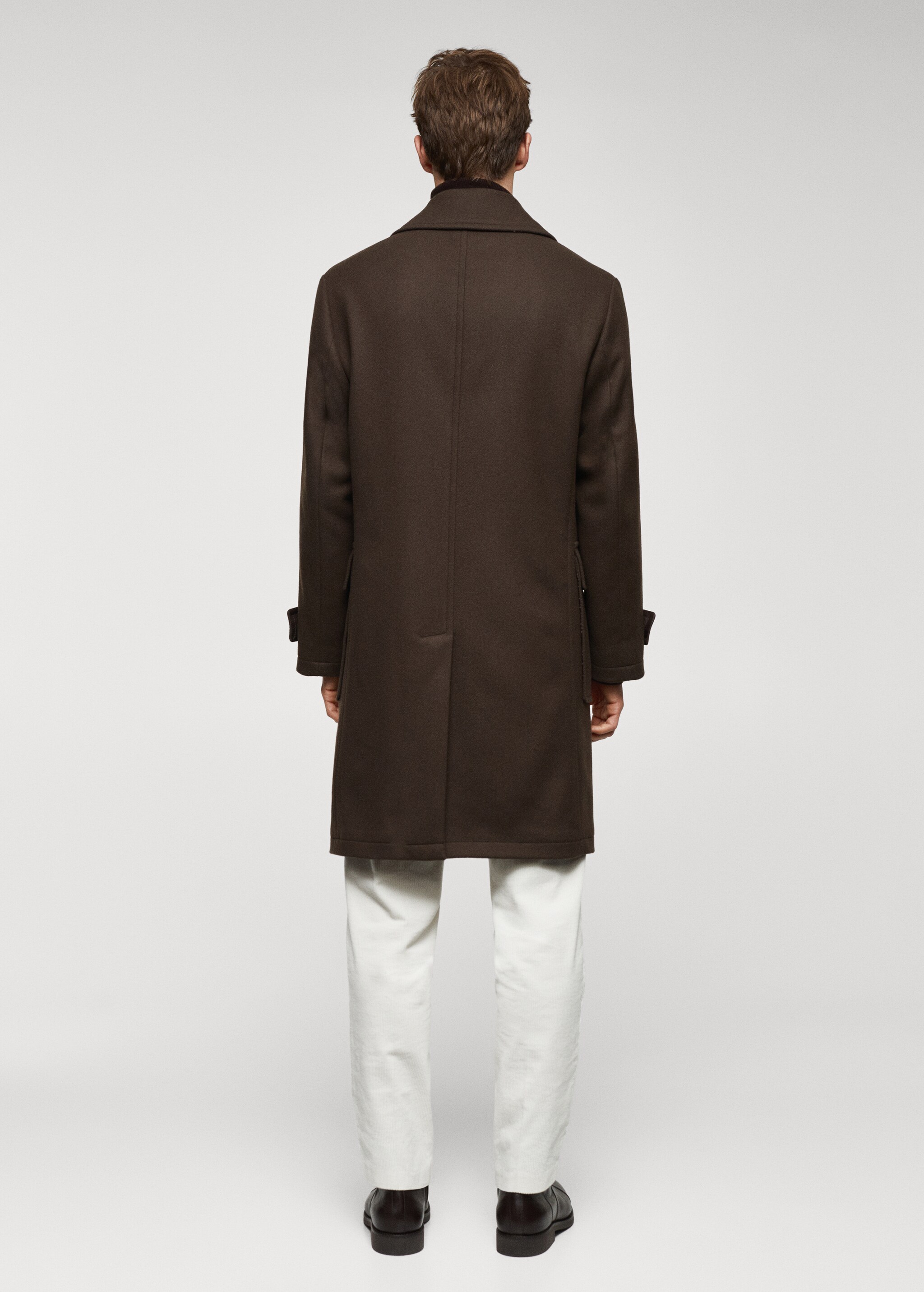 Двубортное пальто из шерсти с пуговицами - Обратная сторона изделия