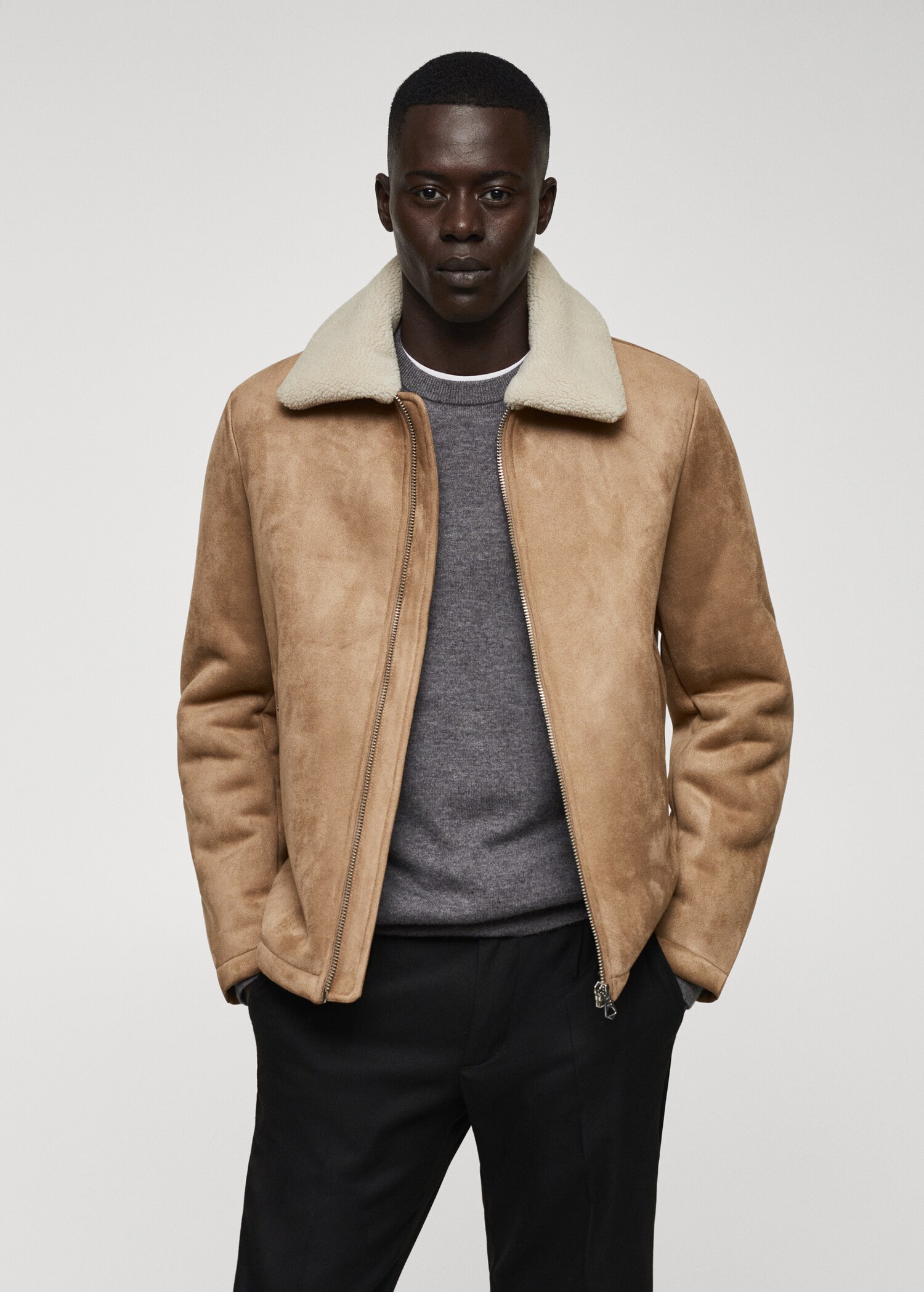 Blouson double face imitation mouton retourné - Plan moyen