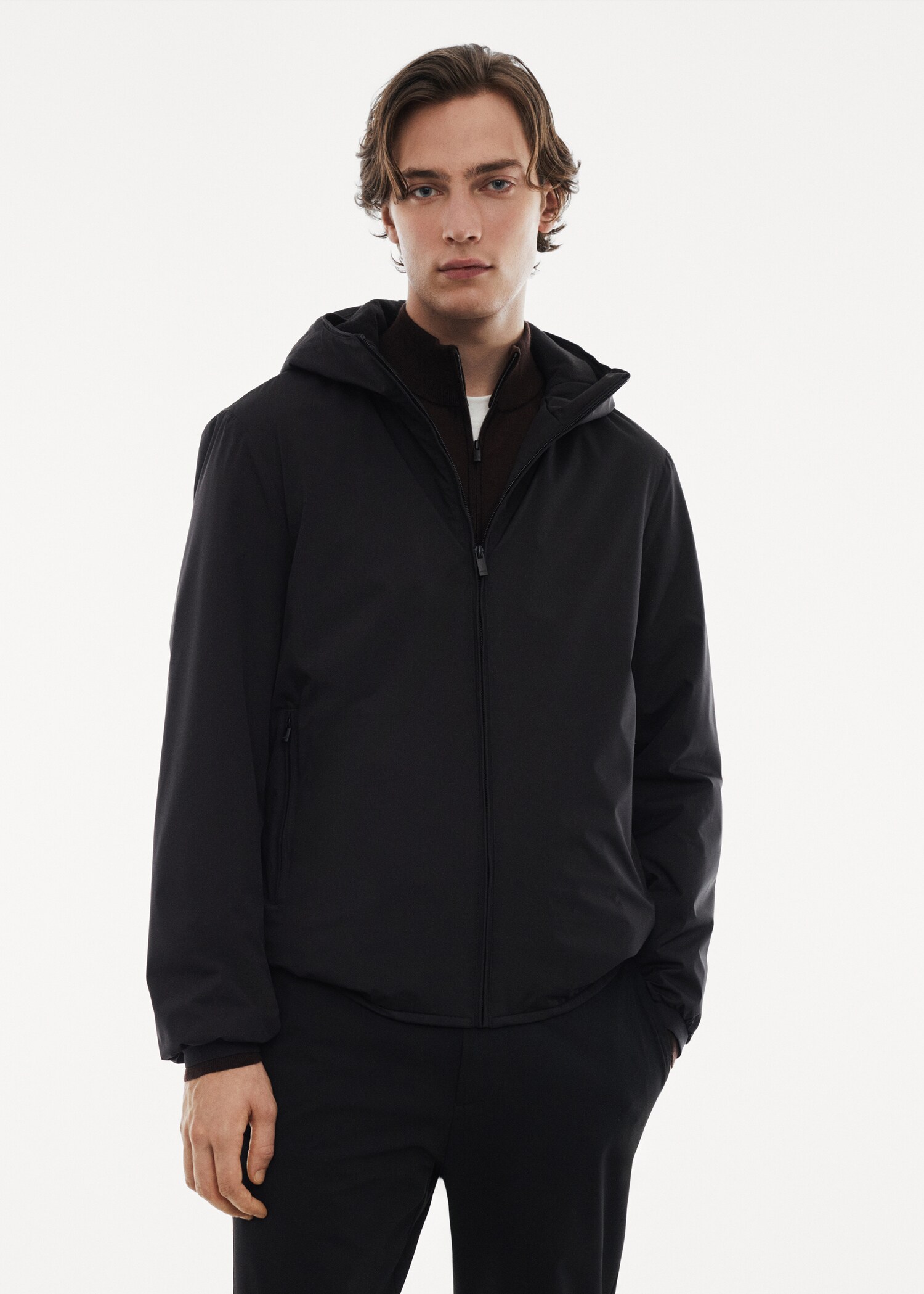 Wasserabweisende Steppjacke mit Kapuze - Mittlere Ansicht