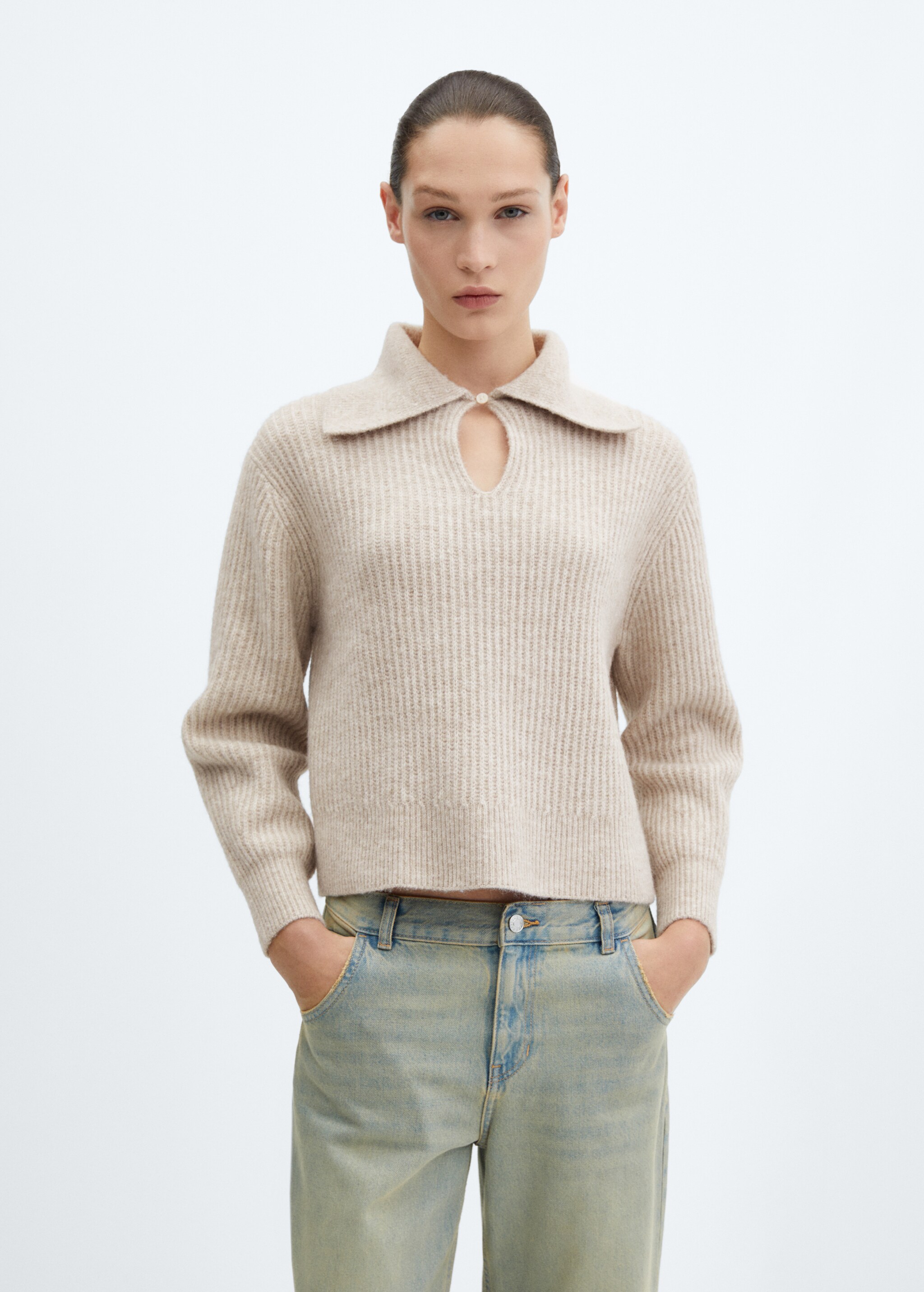 Camp-collar knit sweater - Medium plane