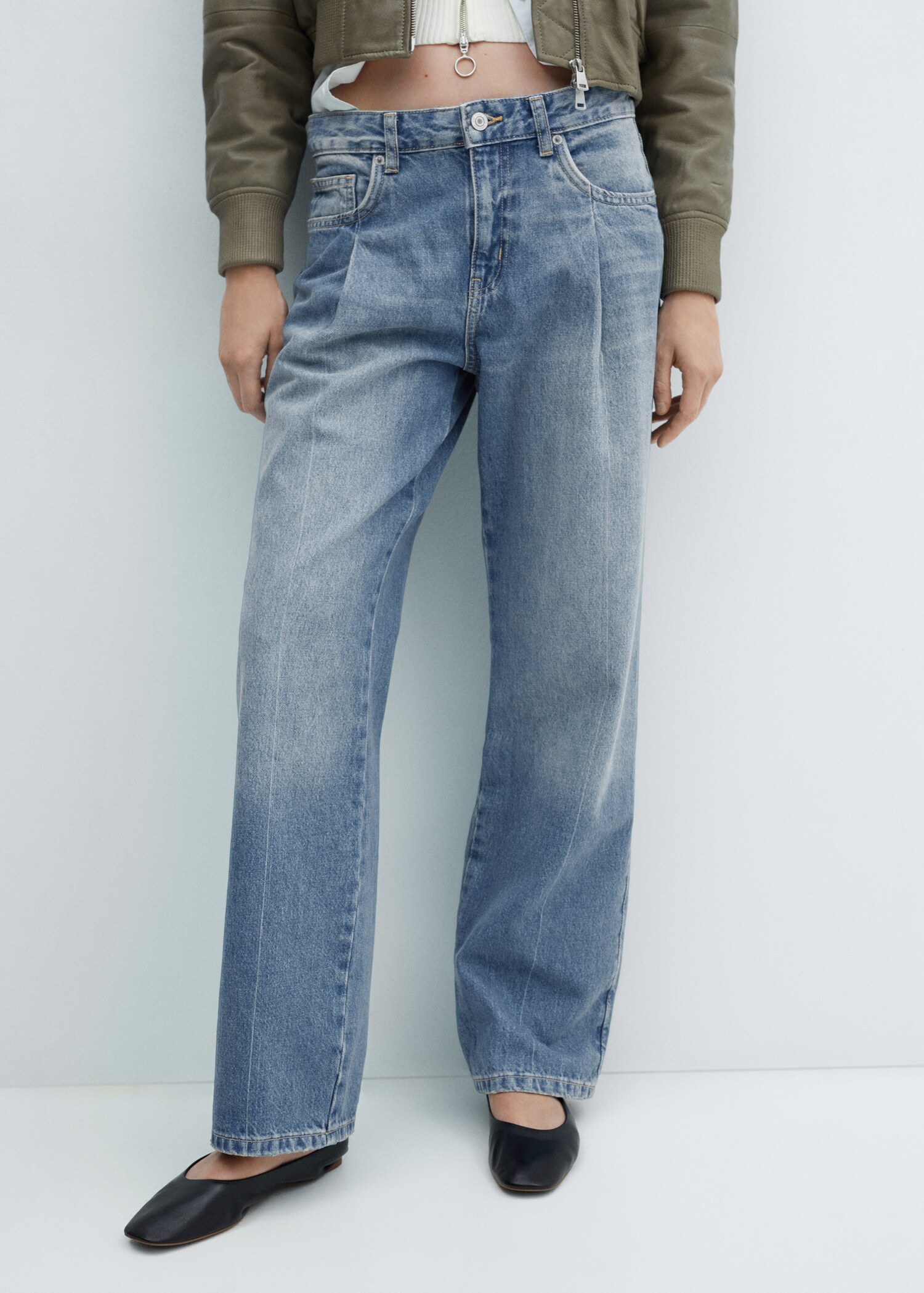 Straight pleated jeans - Medium plane