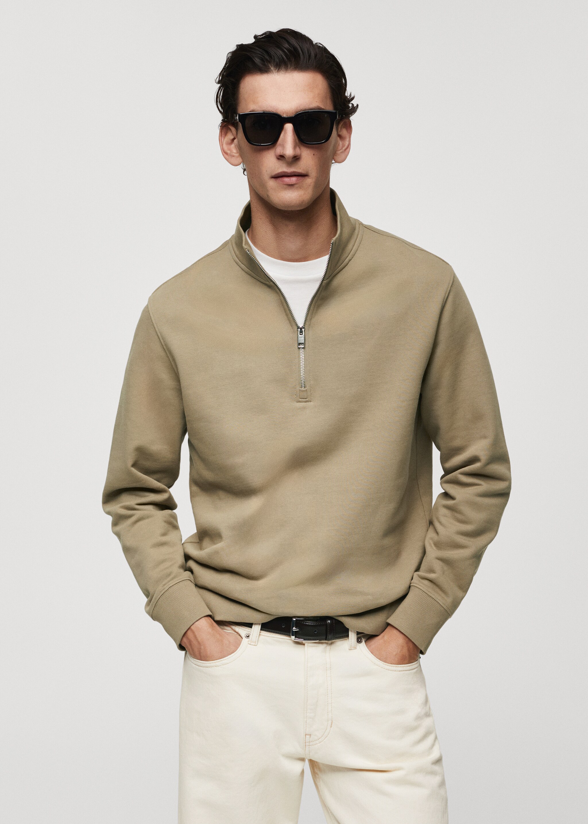 Sweatshirt de algodão com fecho de correr - Plano médio