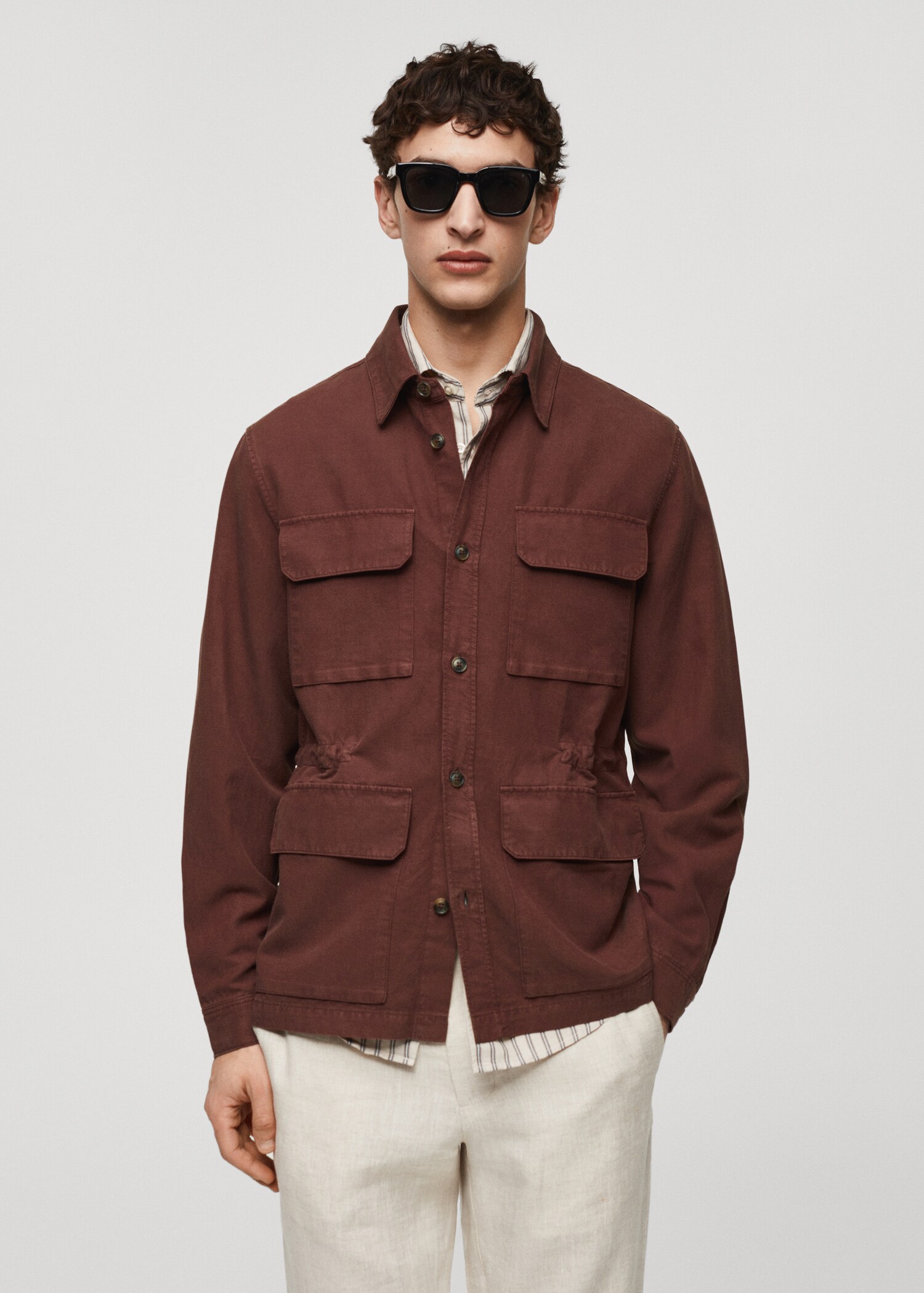 Leinen-Overshirt mit Taschen - Mittlere Ansicht