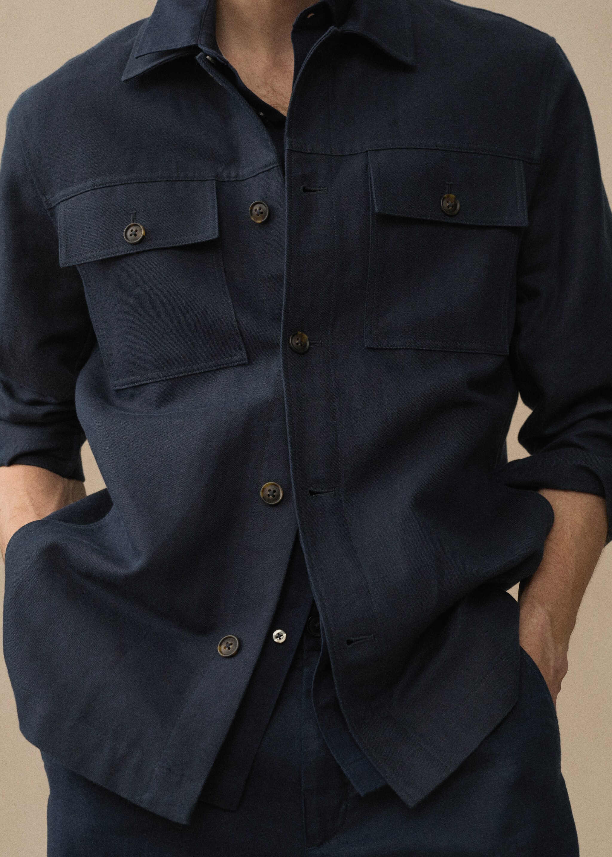 Верхняя рубашка хлопок и лен с карманами - Деталь изделия 3