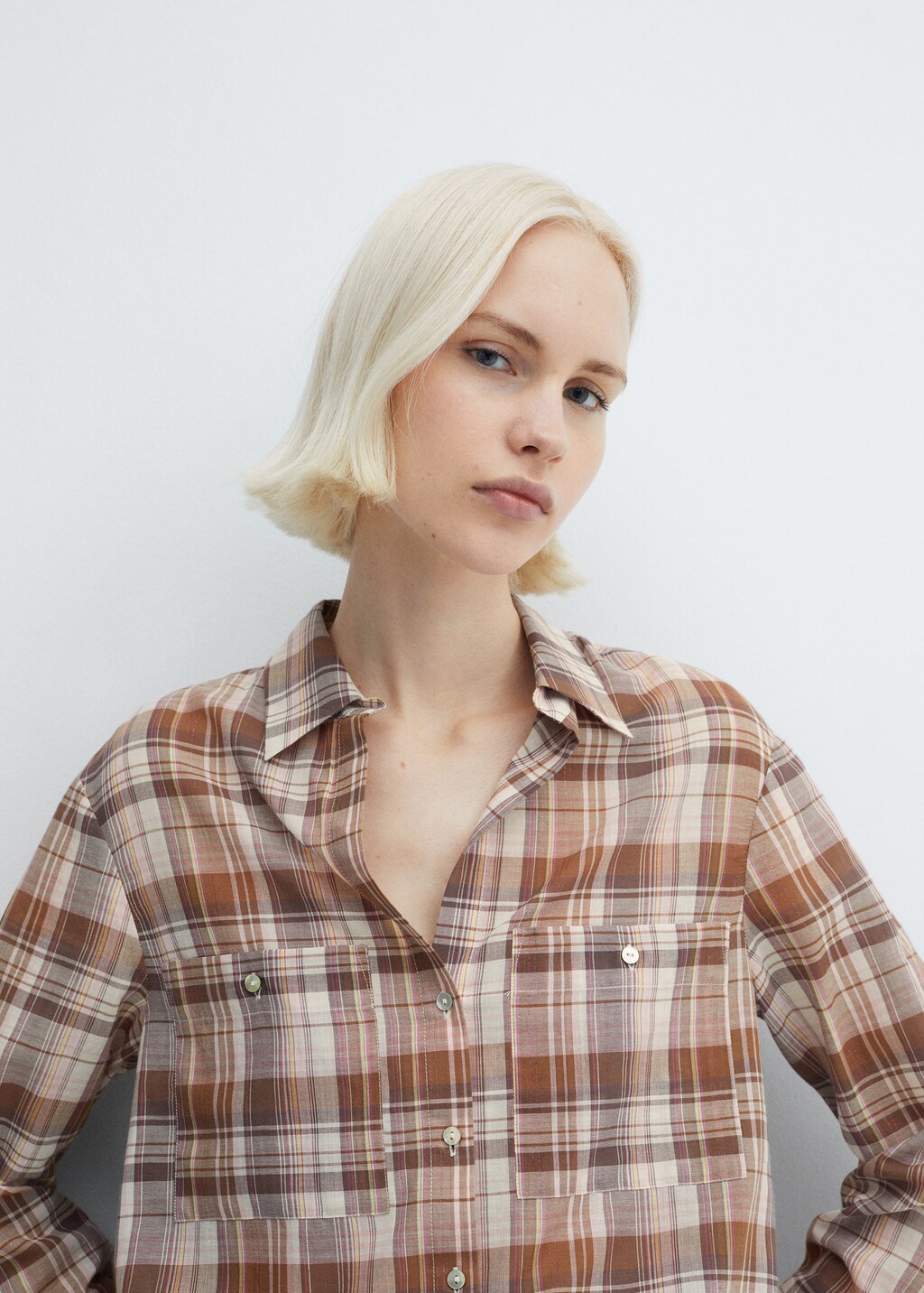 Chest-pocket check shirt - Women | MANGO Myanmar