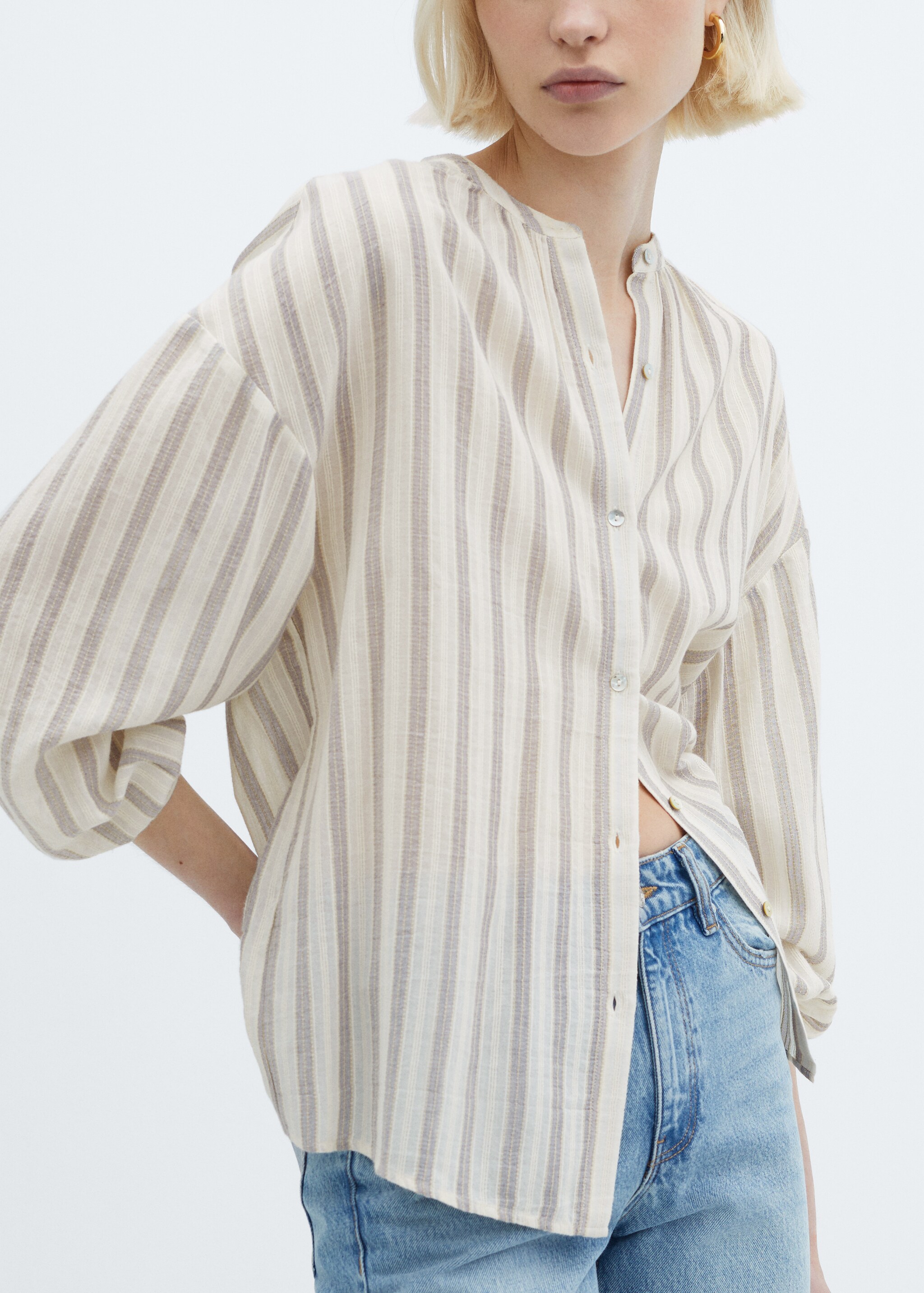 Puffed sleeves striped shirt - Details of the article 6