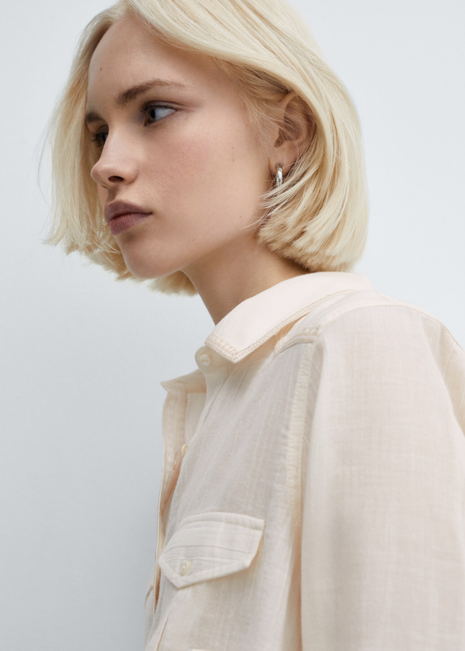 Cotton shirt with embroidery detail - Woman | MANGO USA