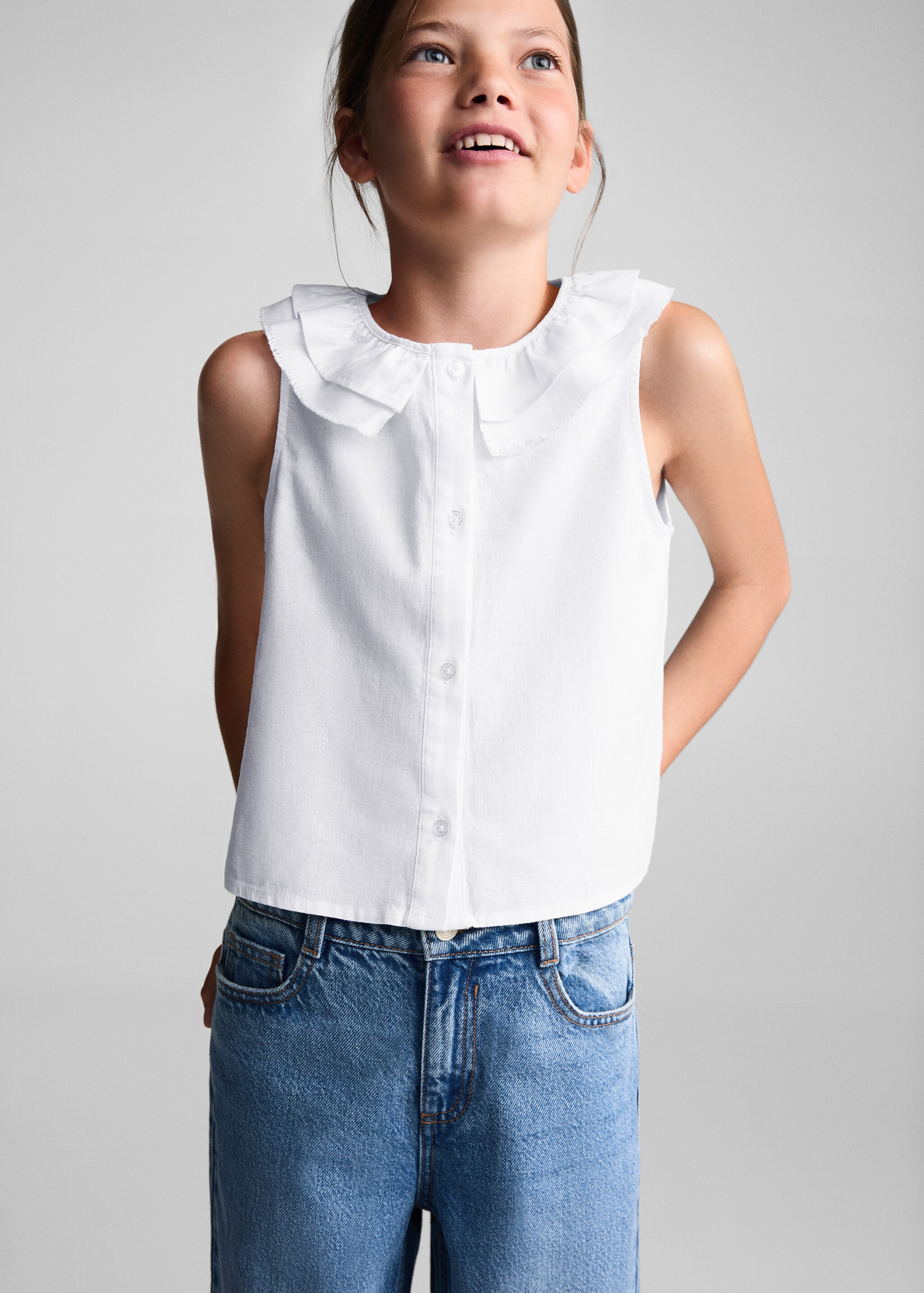 Button linen-blend blouse - Medium plane
