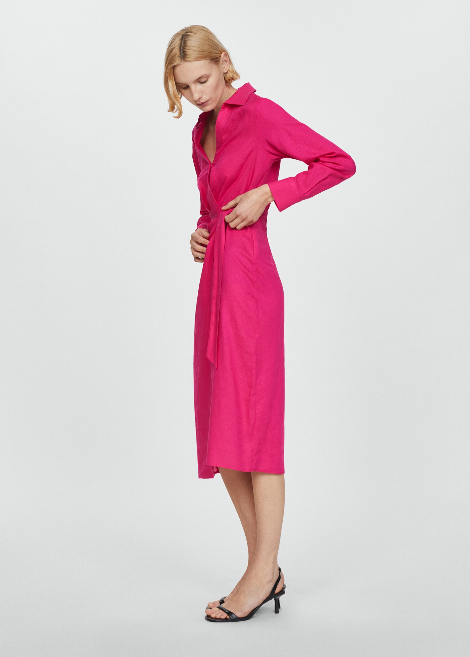 Linen shirt dress with bow - Details of the article 2