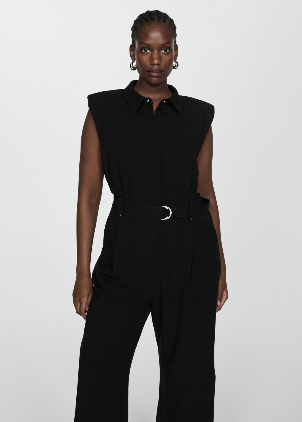 【I AM MARI】Latte Pocket Collar Sleeveless OP (Belt Set) Off Duty Chic Sleeveless Collared Zip-Up Catsuit | Windsor