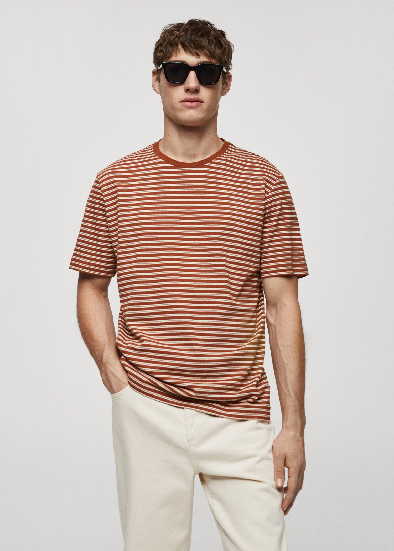T-shirt algodão linho riscas - Plano médio