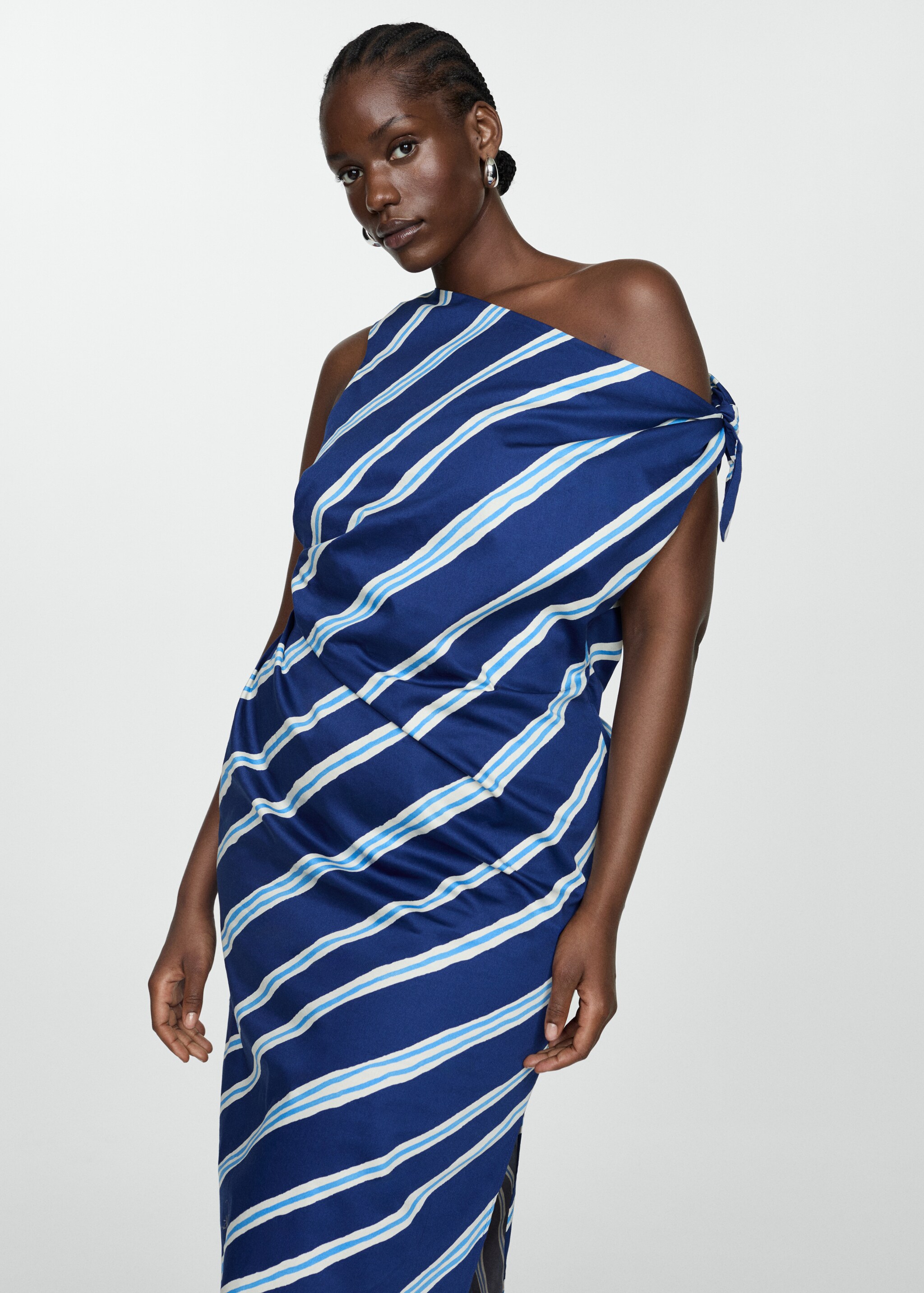 Striped dress bare shoulders - Details of the article 5