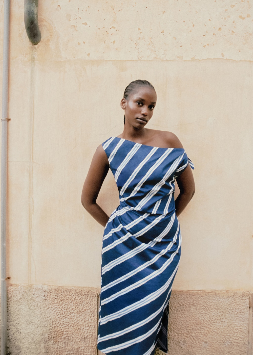 Dark blue and white striped dress hotsell