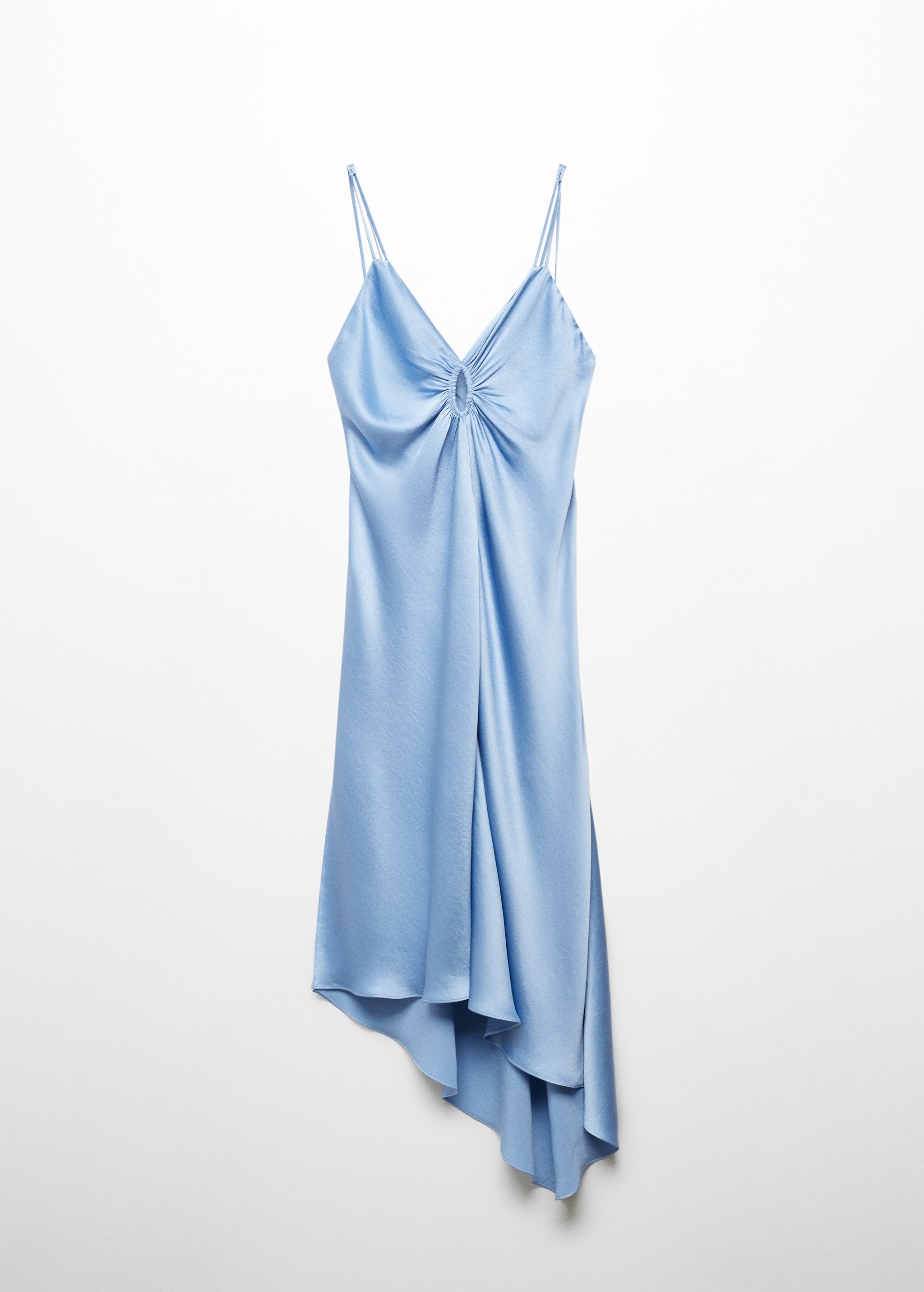 Атласное асимметричное платье с присборенным разрезом - Изделие без модели