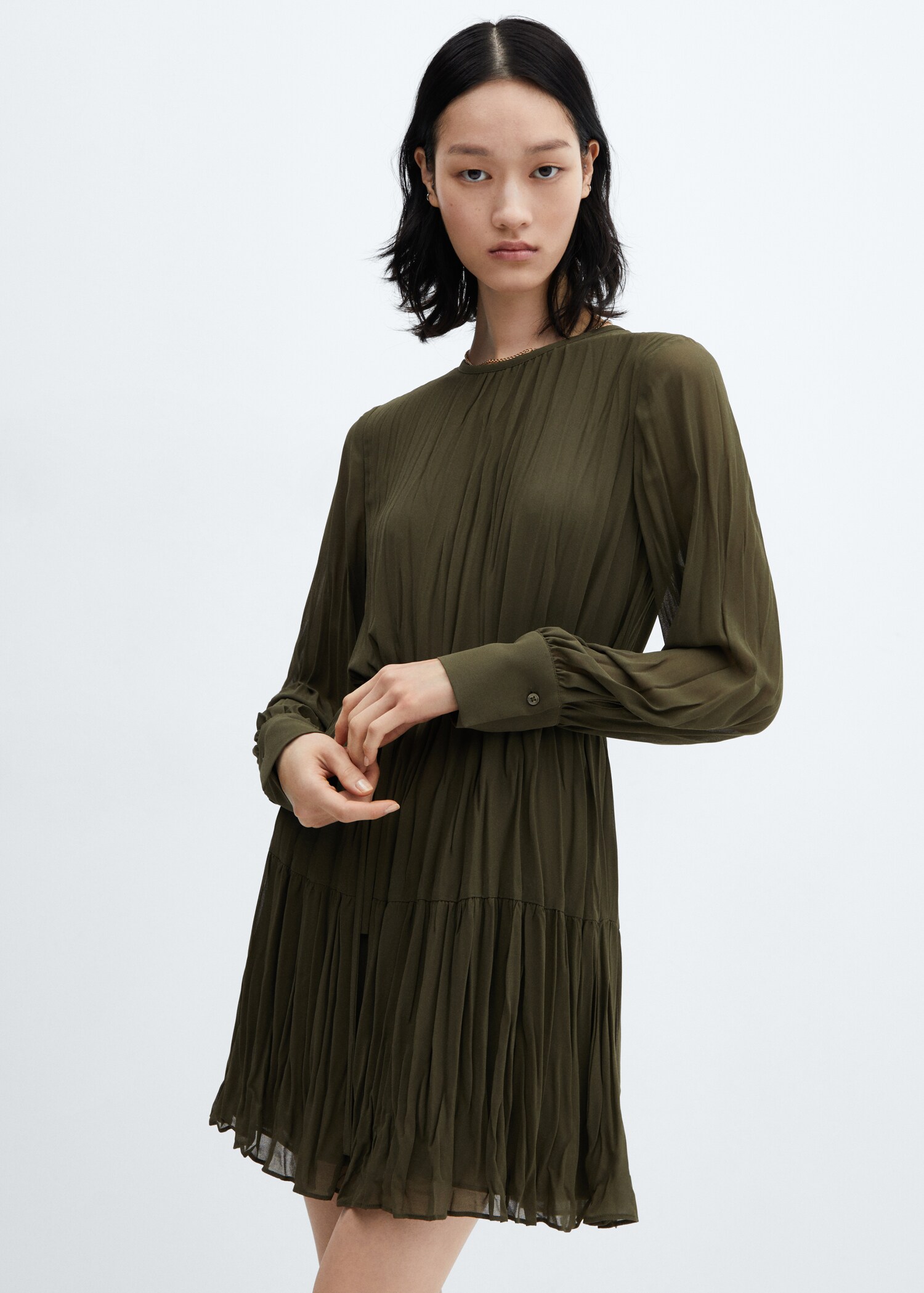 Two-Tone Sleeveless Pleated Short Dress