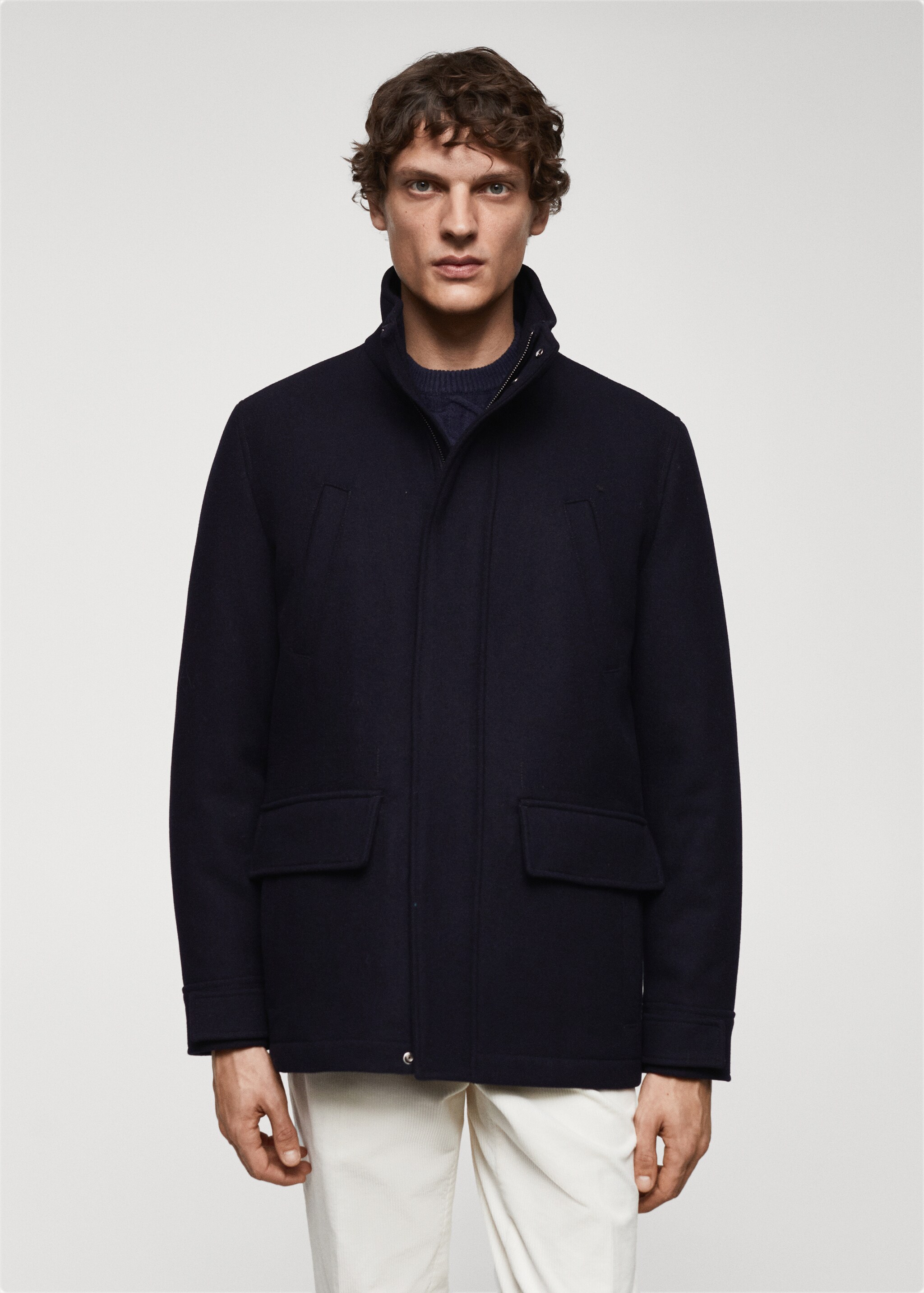 Short wool coat with pockets - Medium plane