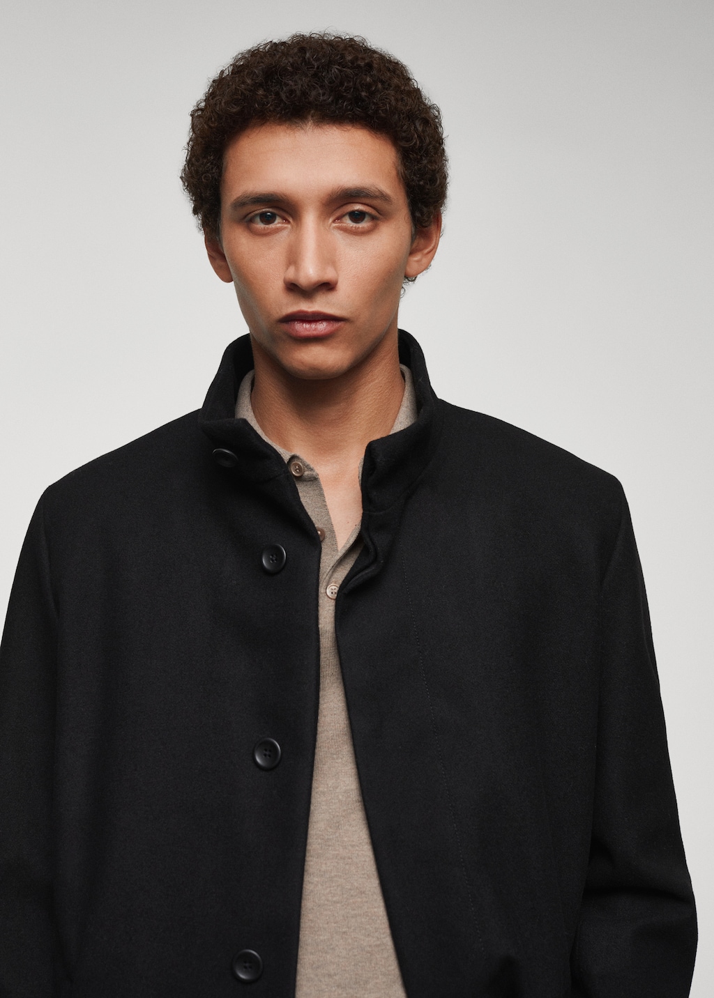 Black wool funnel neck coat sale