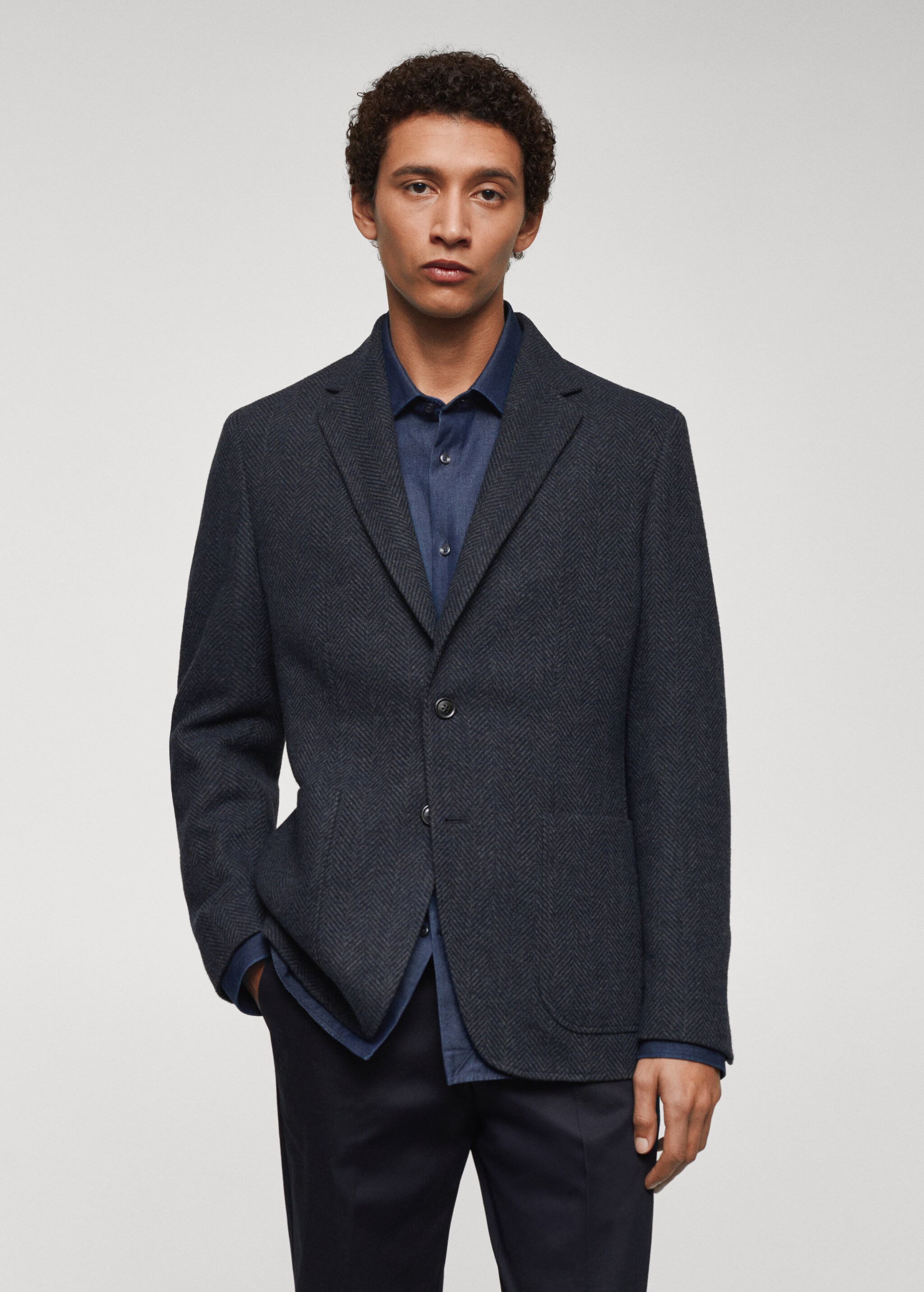 Slim-fit herringbone wool suit jacket - Medium plane