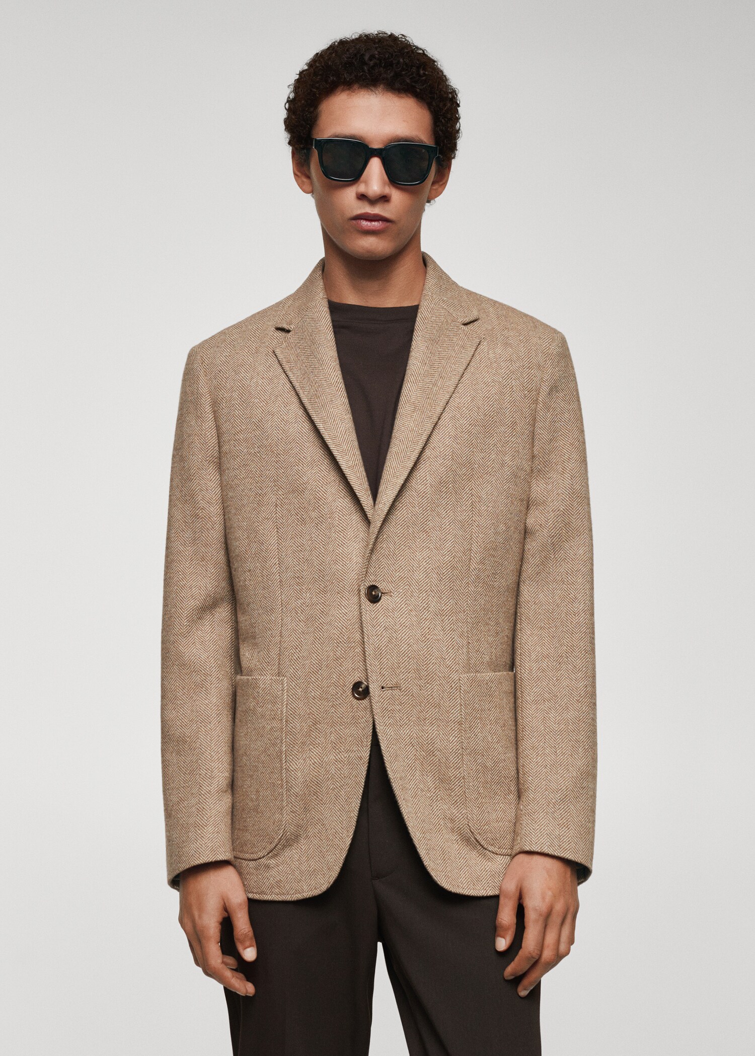 Slim-fit herringbone wool suit jacket - Medium plane