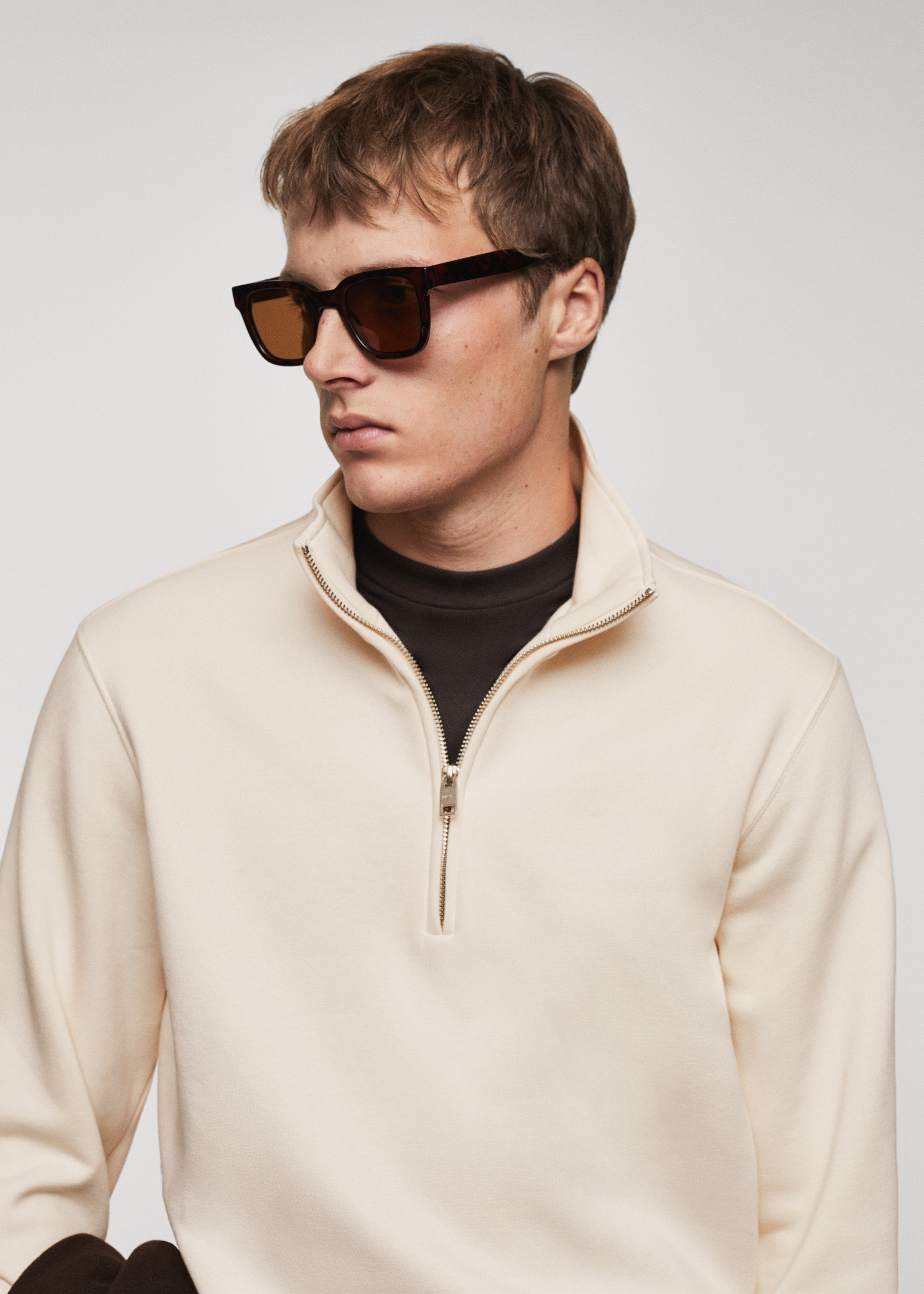 Cotton sweatshirt with zip neck - Details of the article 1