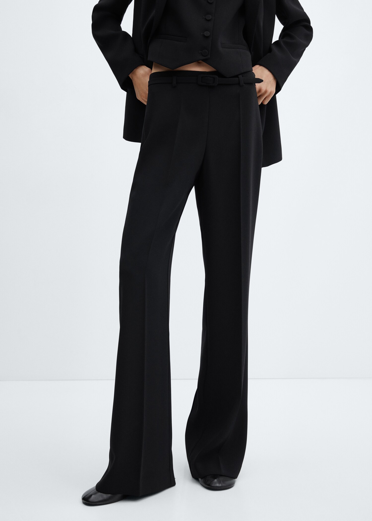 Wideleg trousers with belt - Medium plane