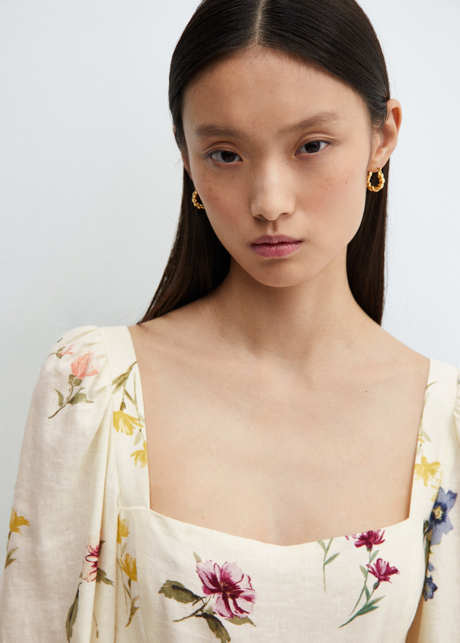 Floral linen-blend dress - Details of the article 1