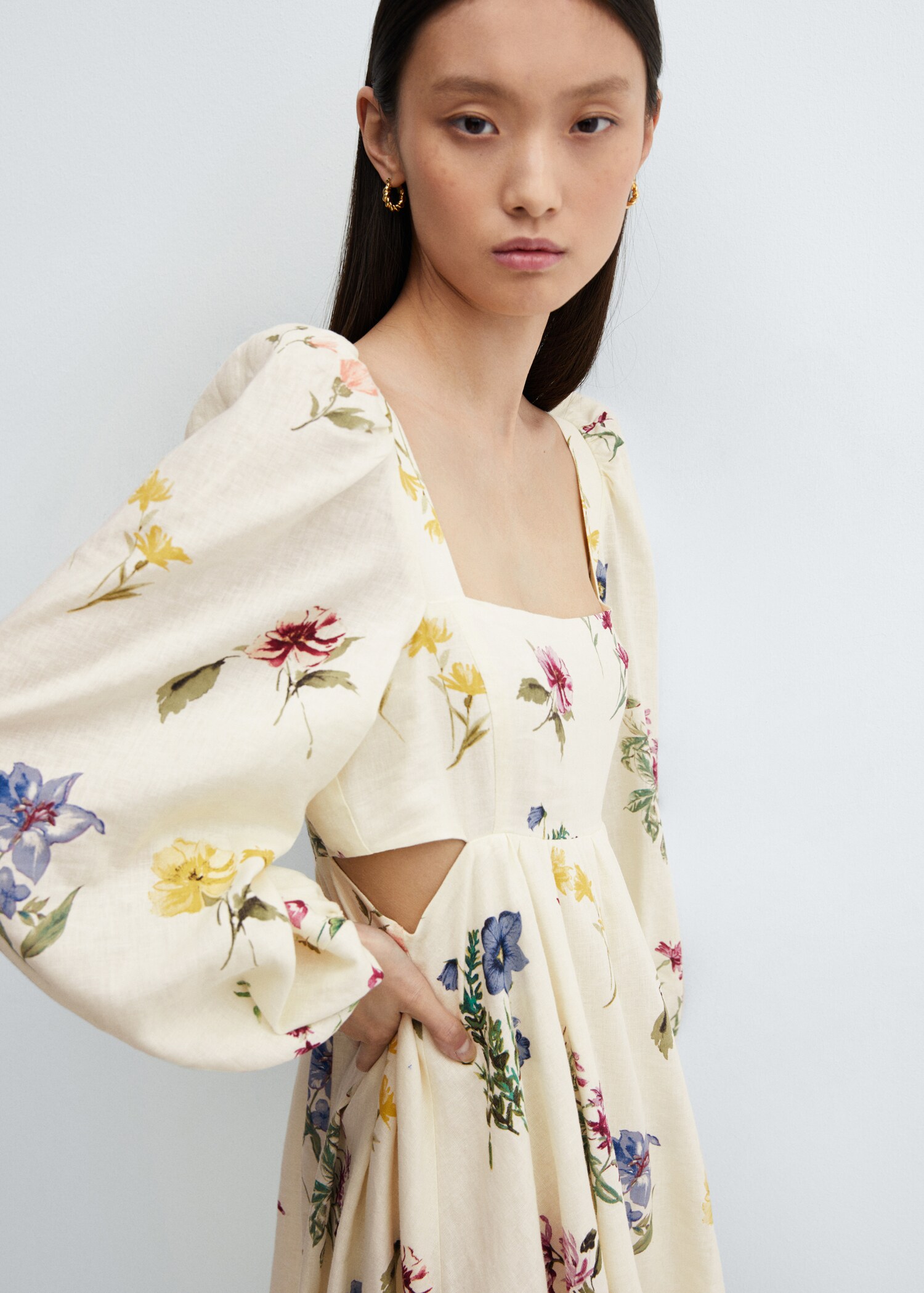 Floral linen-blend dress - Details of the article 2