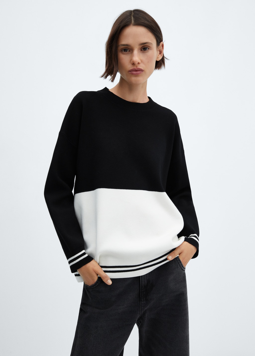 Pull over bicolore maille