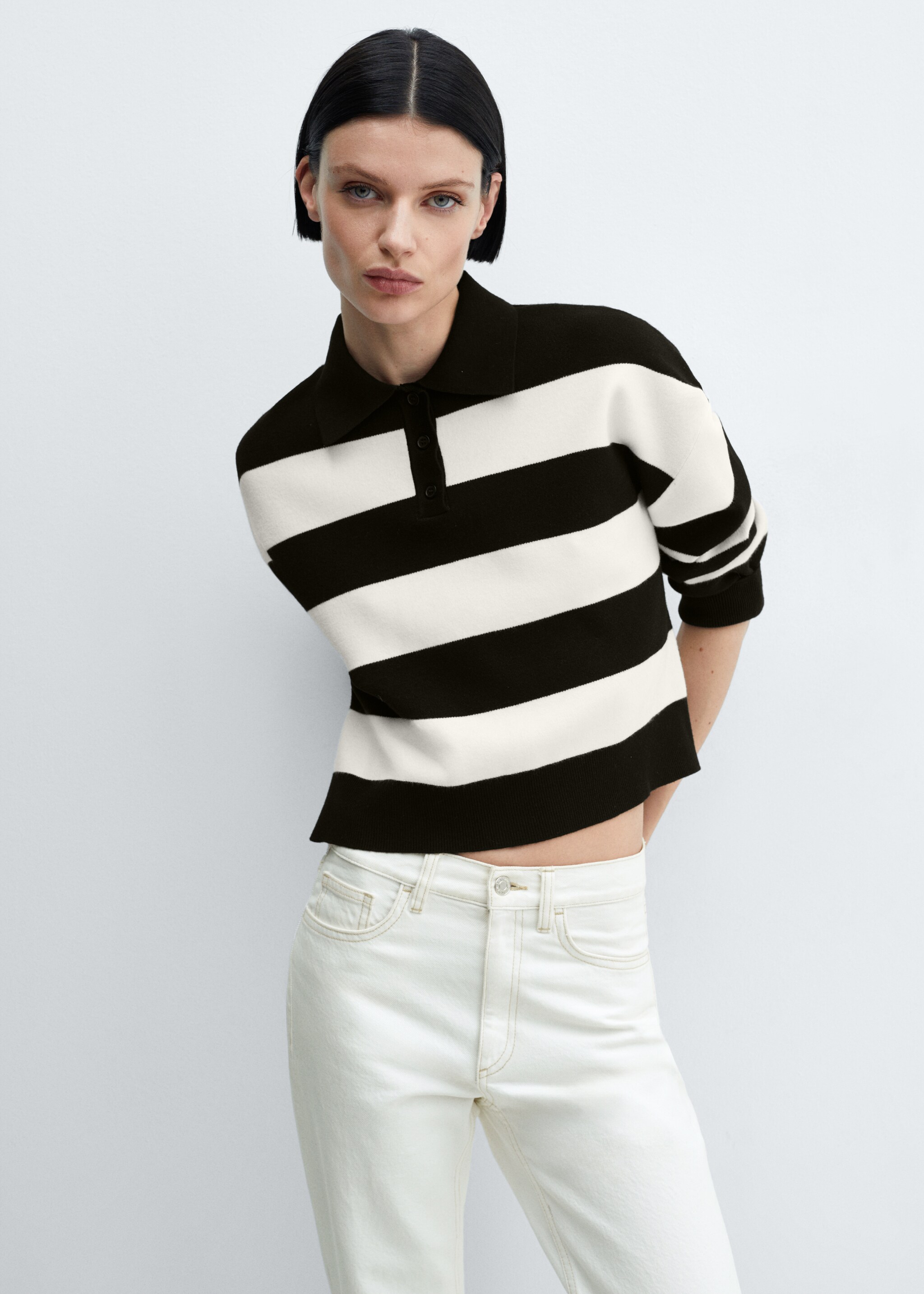 Pull-over rayures col polo - Plan moyen