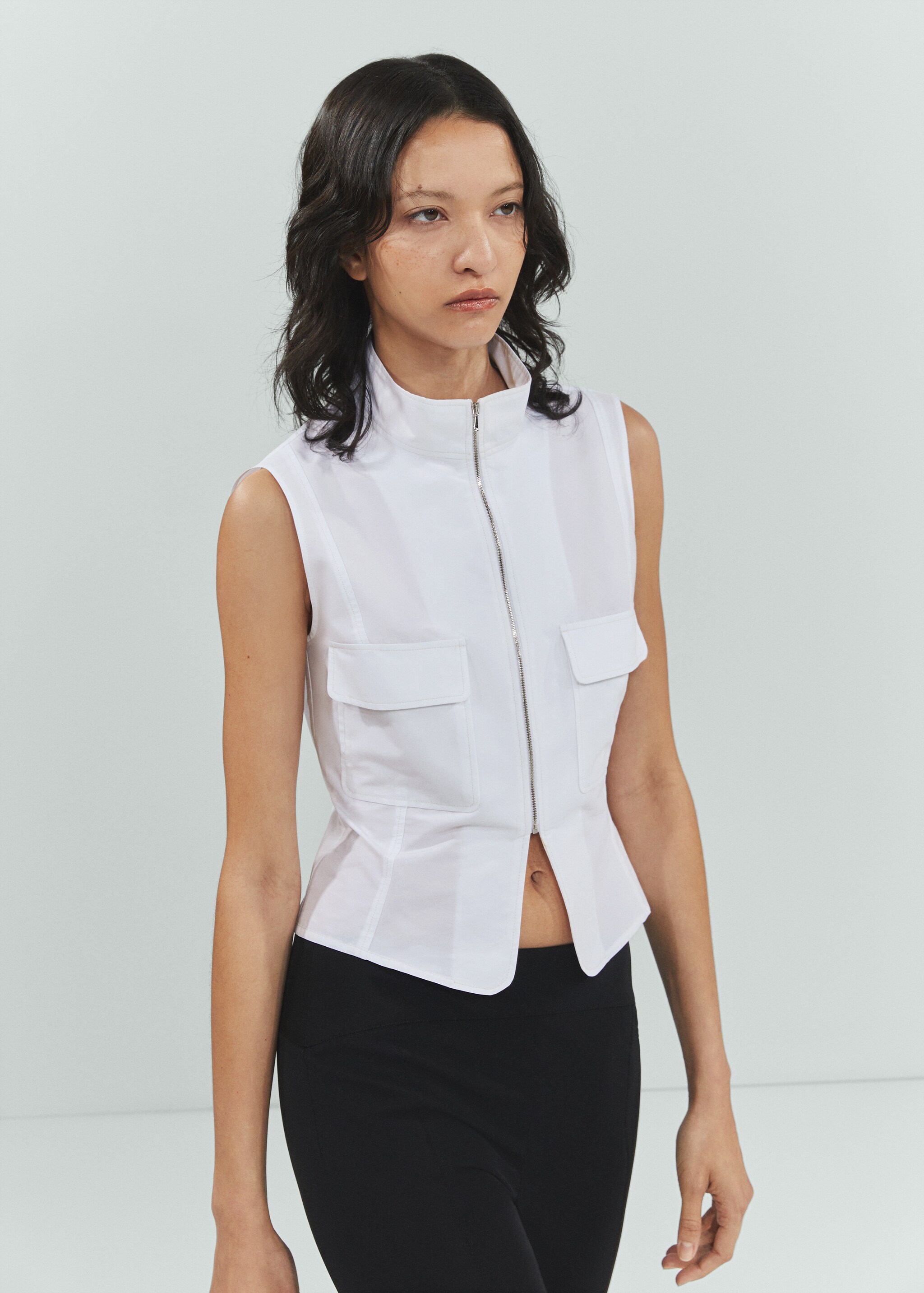 Cotton zipper sleeveless shirt - Medium plane