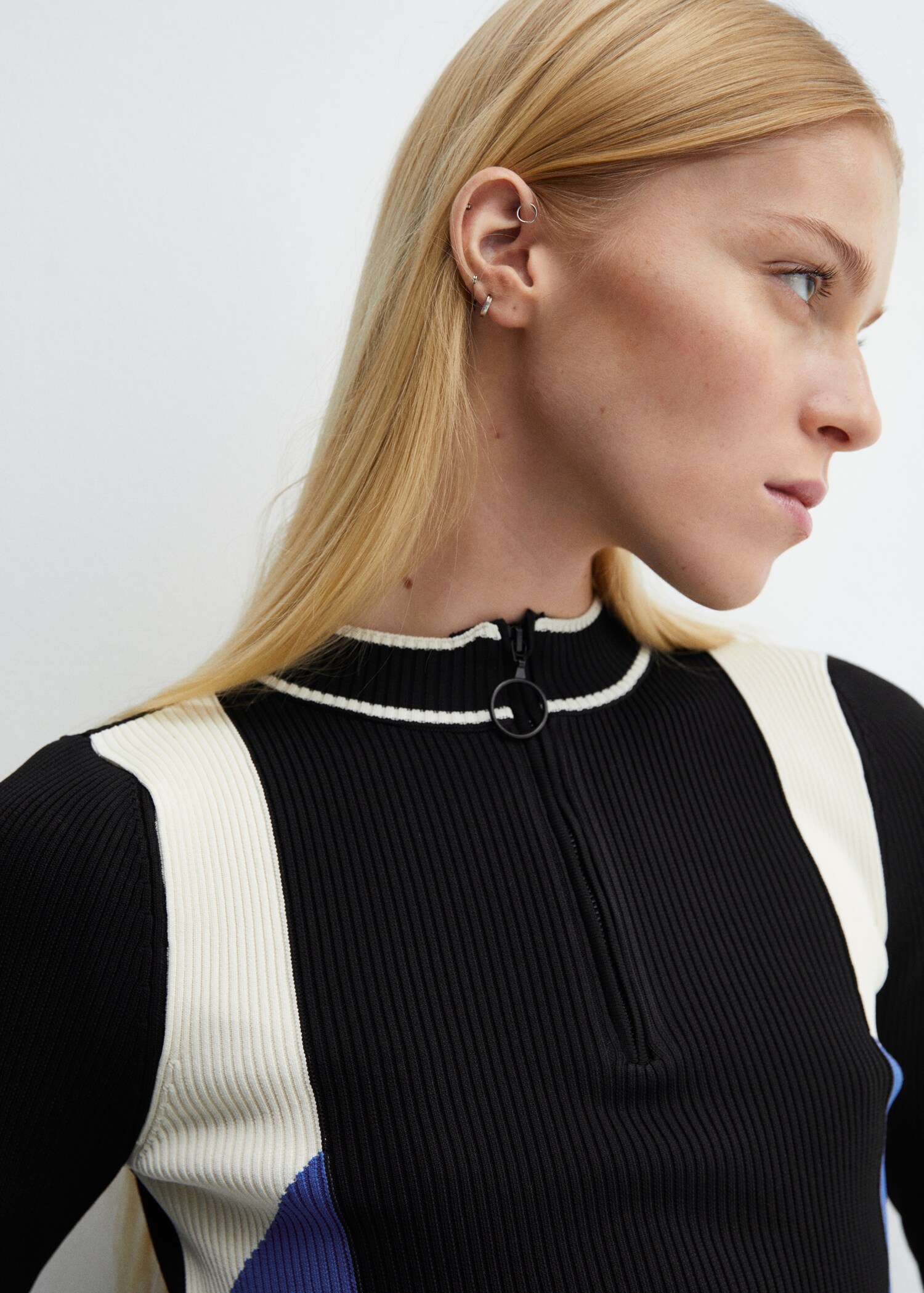 Pull-over zippé maille côtelée - Détail de l'article 1