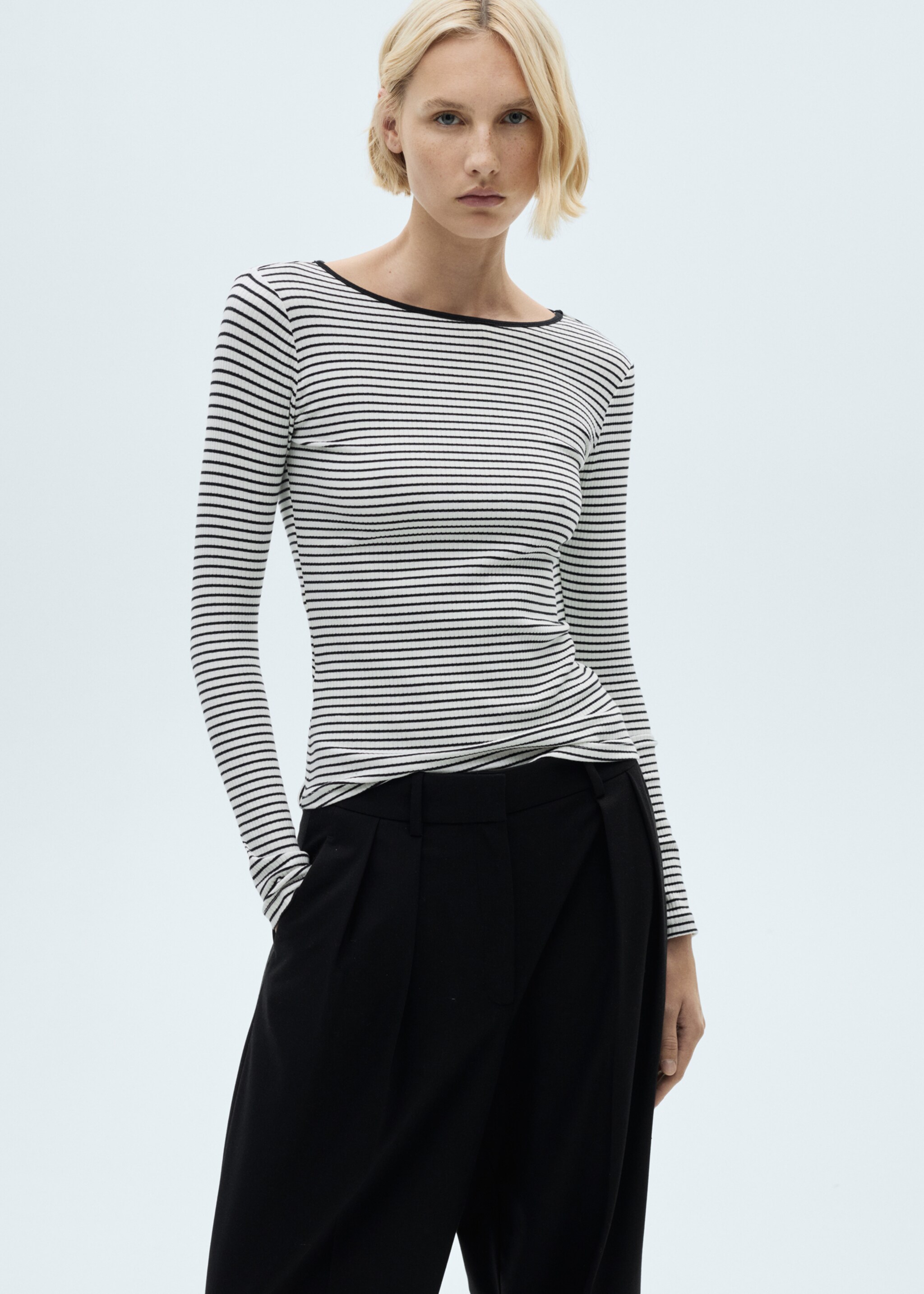 Striped rib T-shirt - Medium plane, Off White. Ref: 67024785-00.
