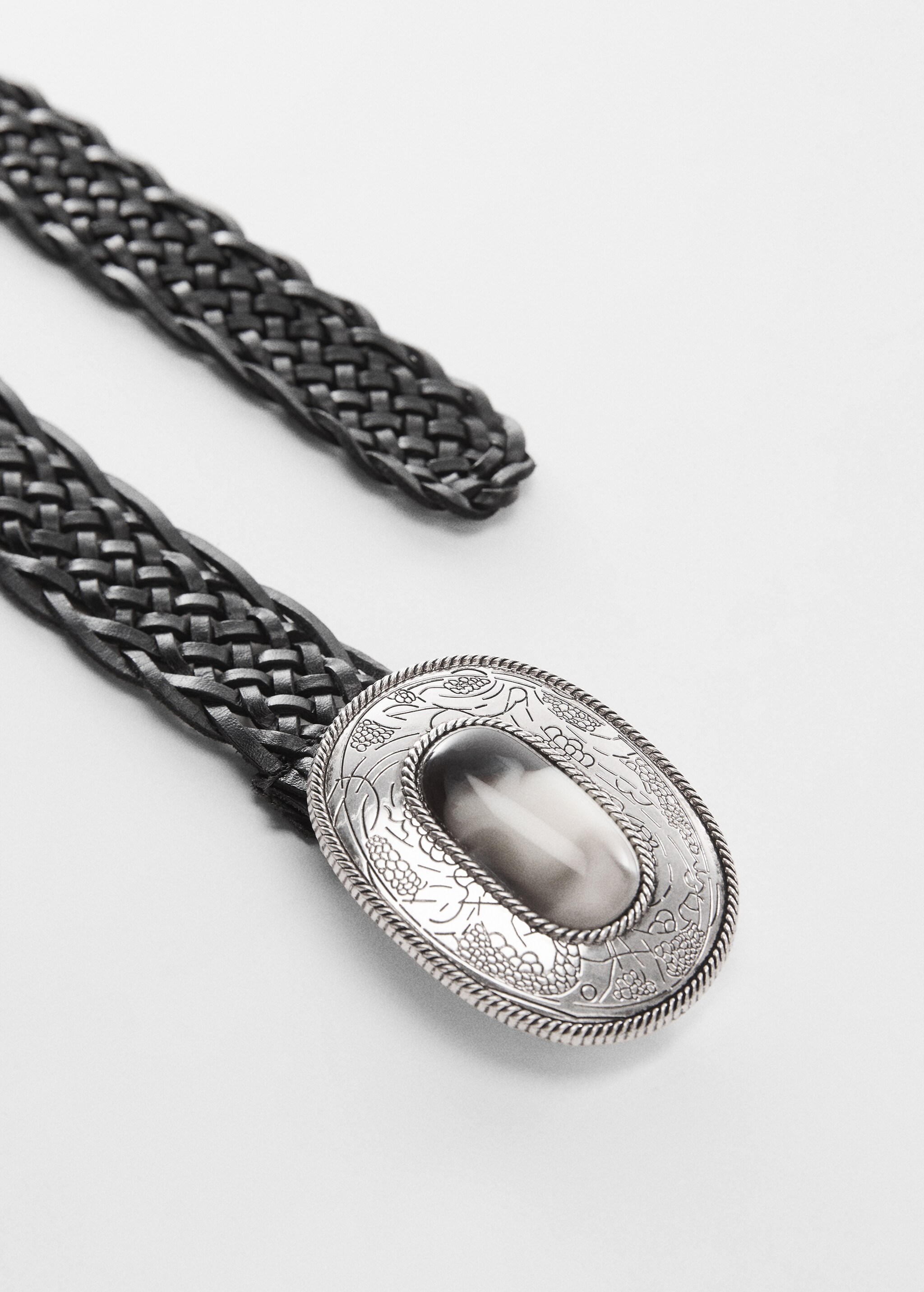 Engraved buckle leather belt - Medium plane