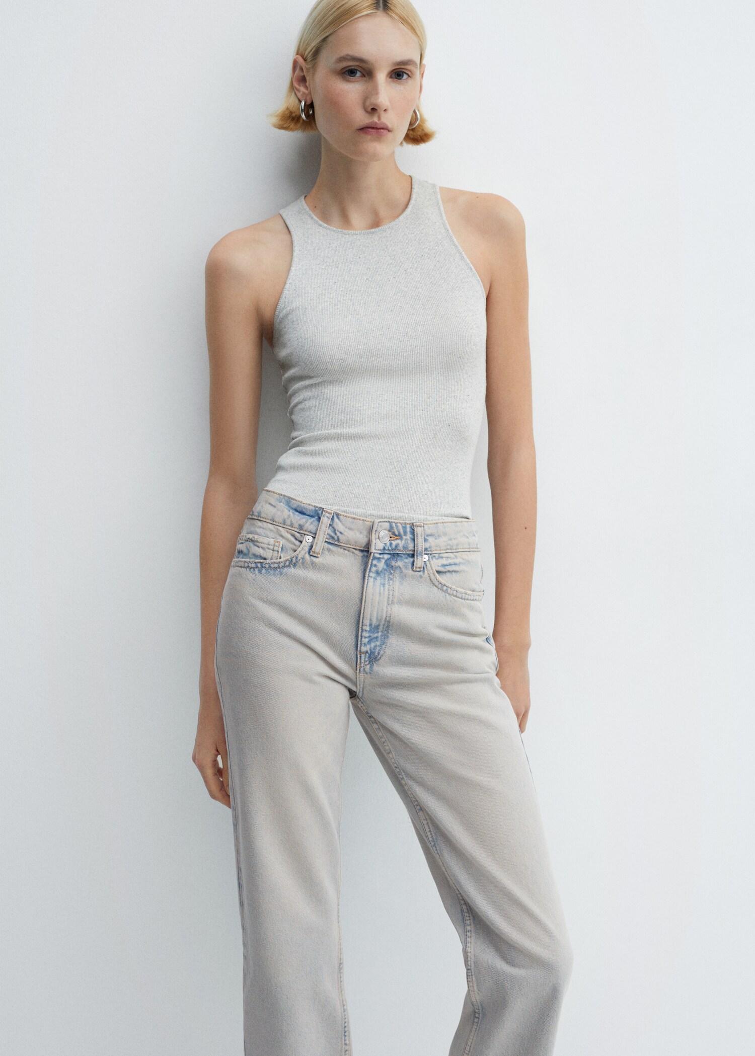 Jeans rectos crop - Plano medio