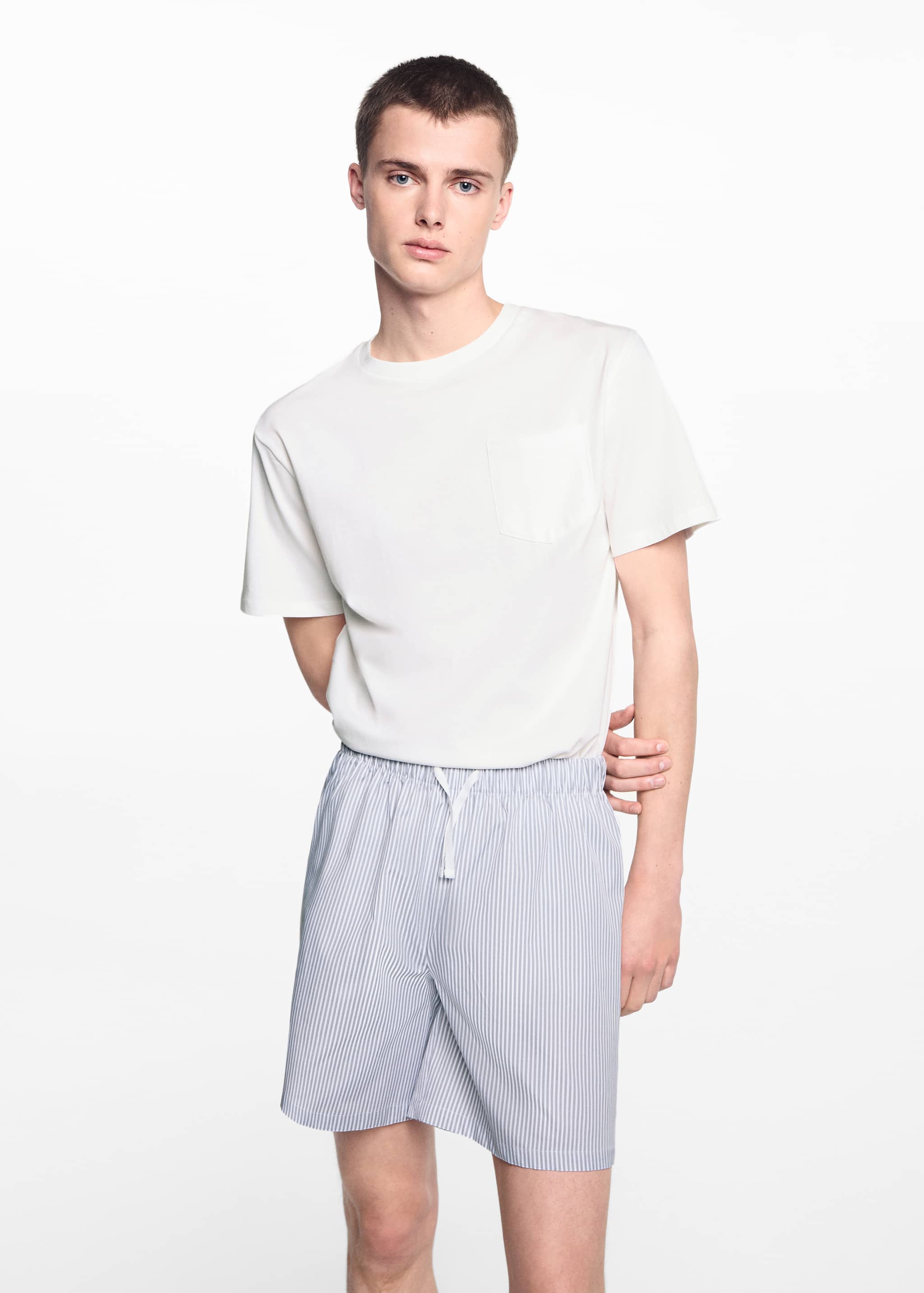 Pijama corto algodón rayas - Plano medio