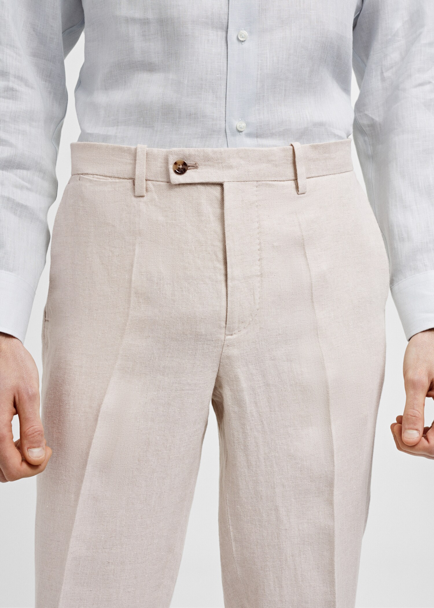 100% linen slim-fit suit trousers  - Details of the article 1