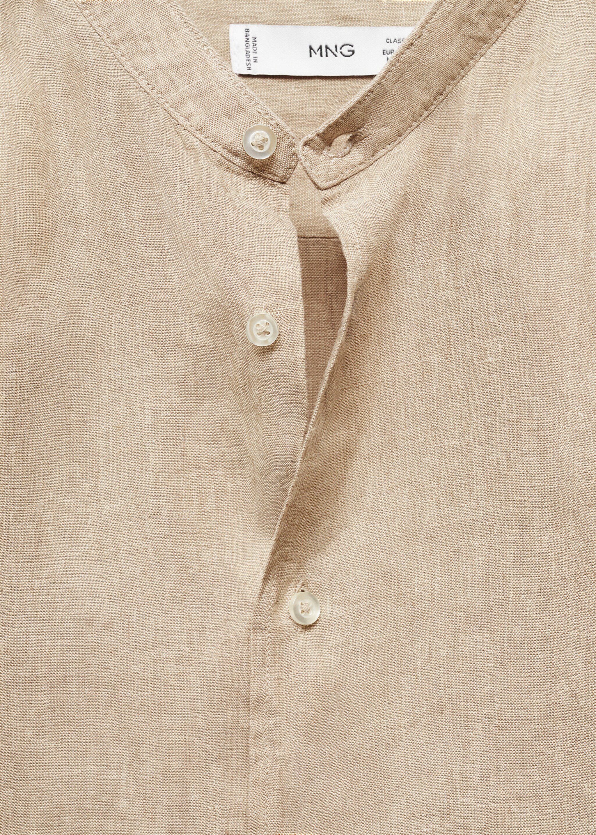 100% linen Mao collar shirt - Details of the article 8, Beige. Ref: 67026730-00.